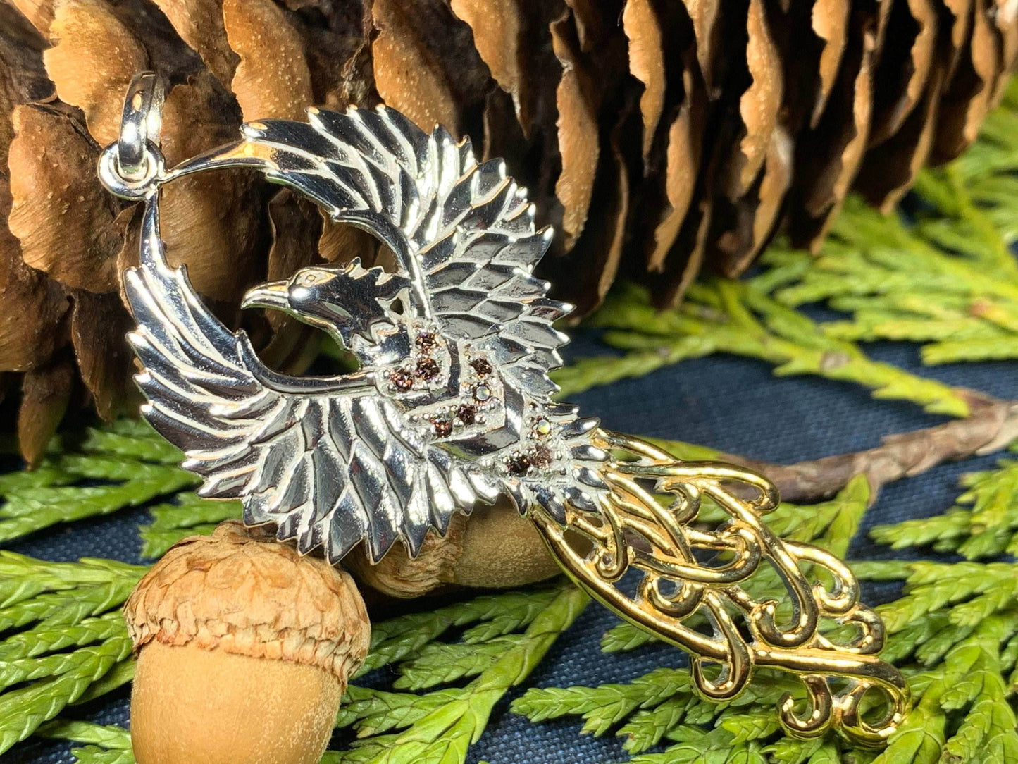 Golden Fire Phoenix Necklace - 18 / Amethyst
