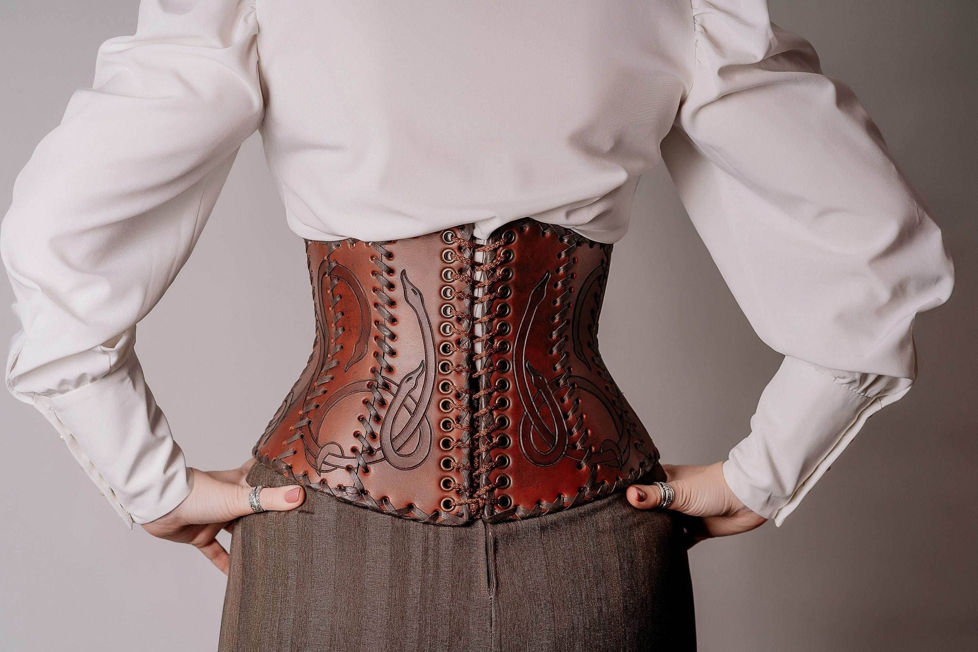 Leather corset belt “Lizaveta” - XS / Brown (as on foto)