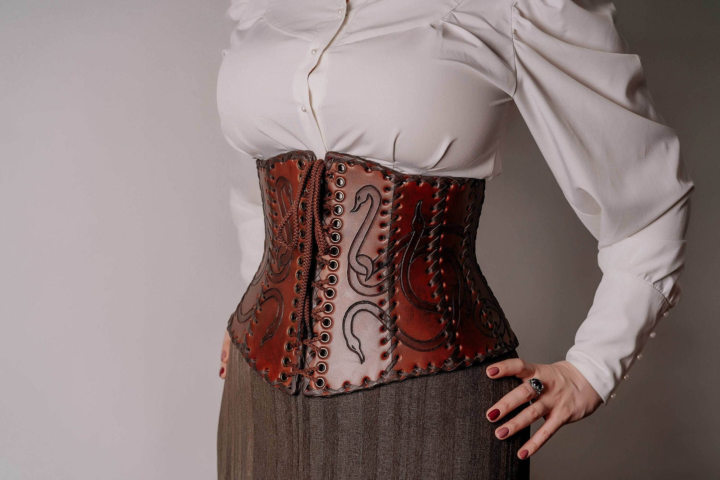 Leather corset belt “Lizaveta” - XS / Brown (as on foto)