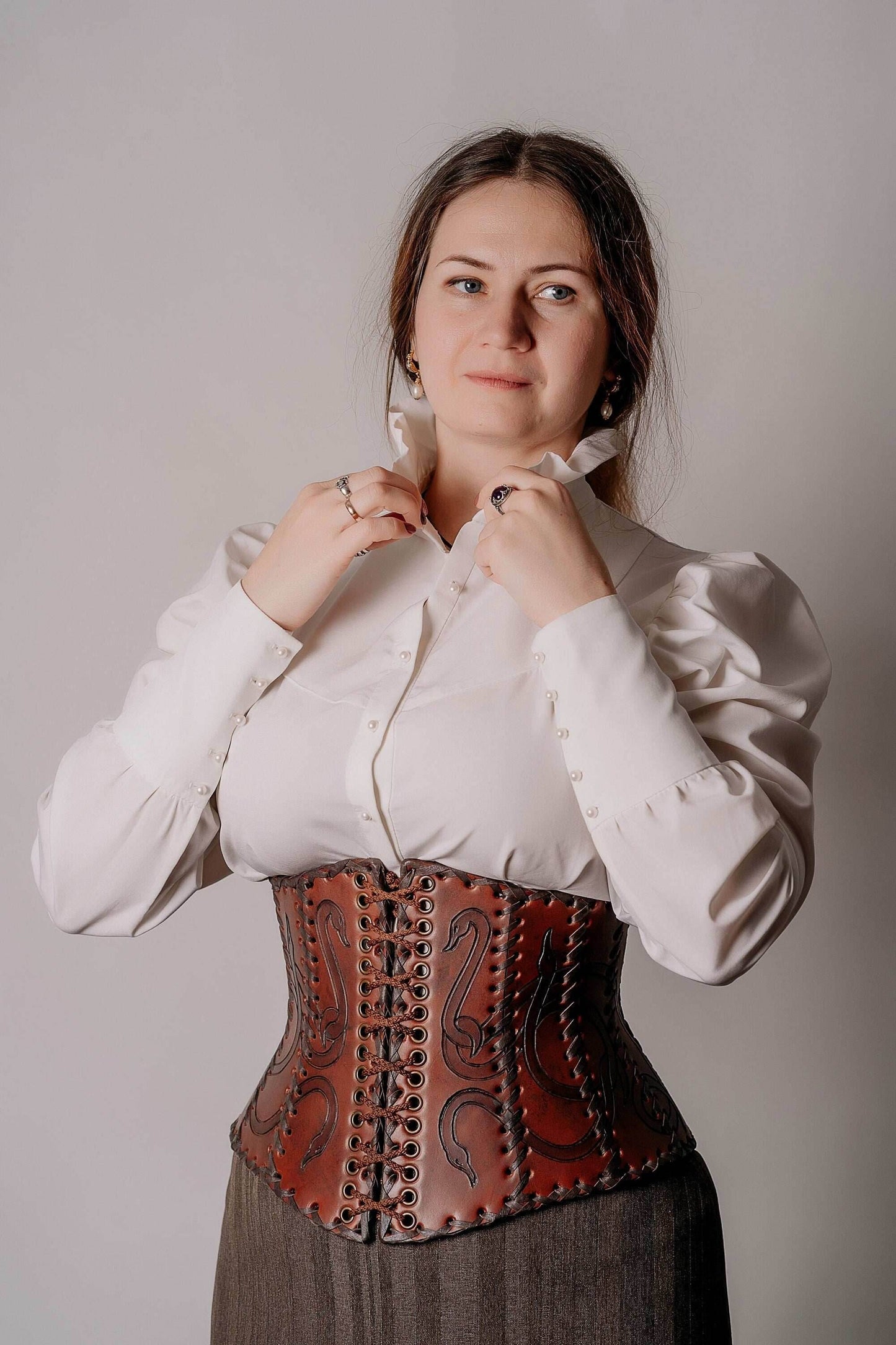 Leather corset belt “Lizaveta” - XS / Brown (as on foto)