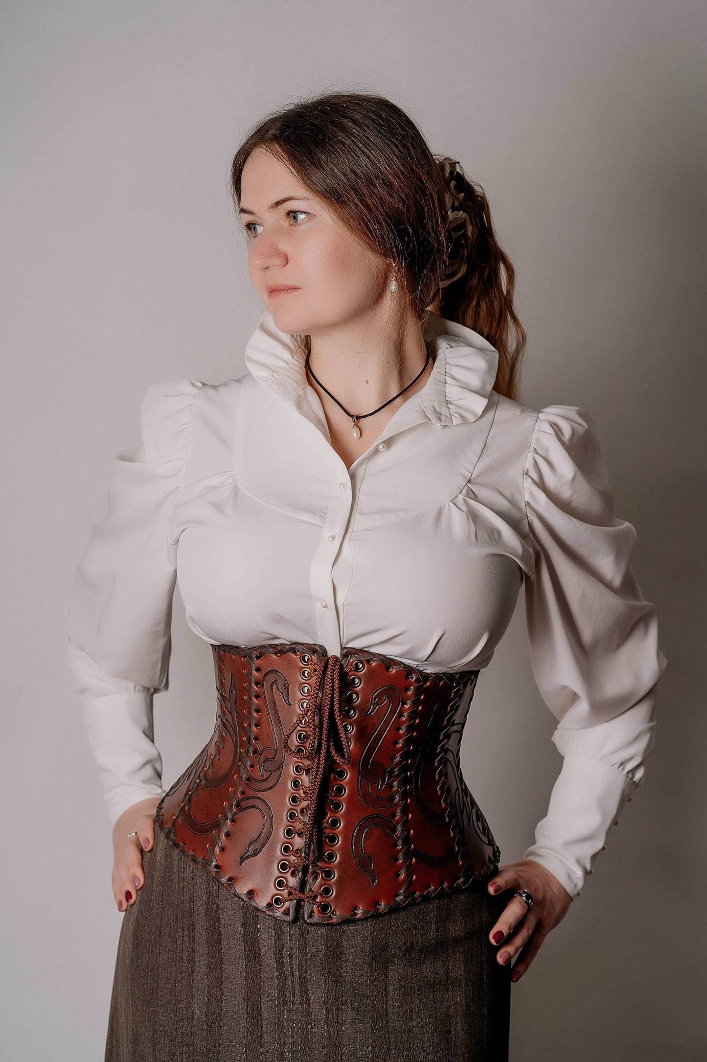 Leather corset belt “Lizaveta” - XS / Brown (as on foto)