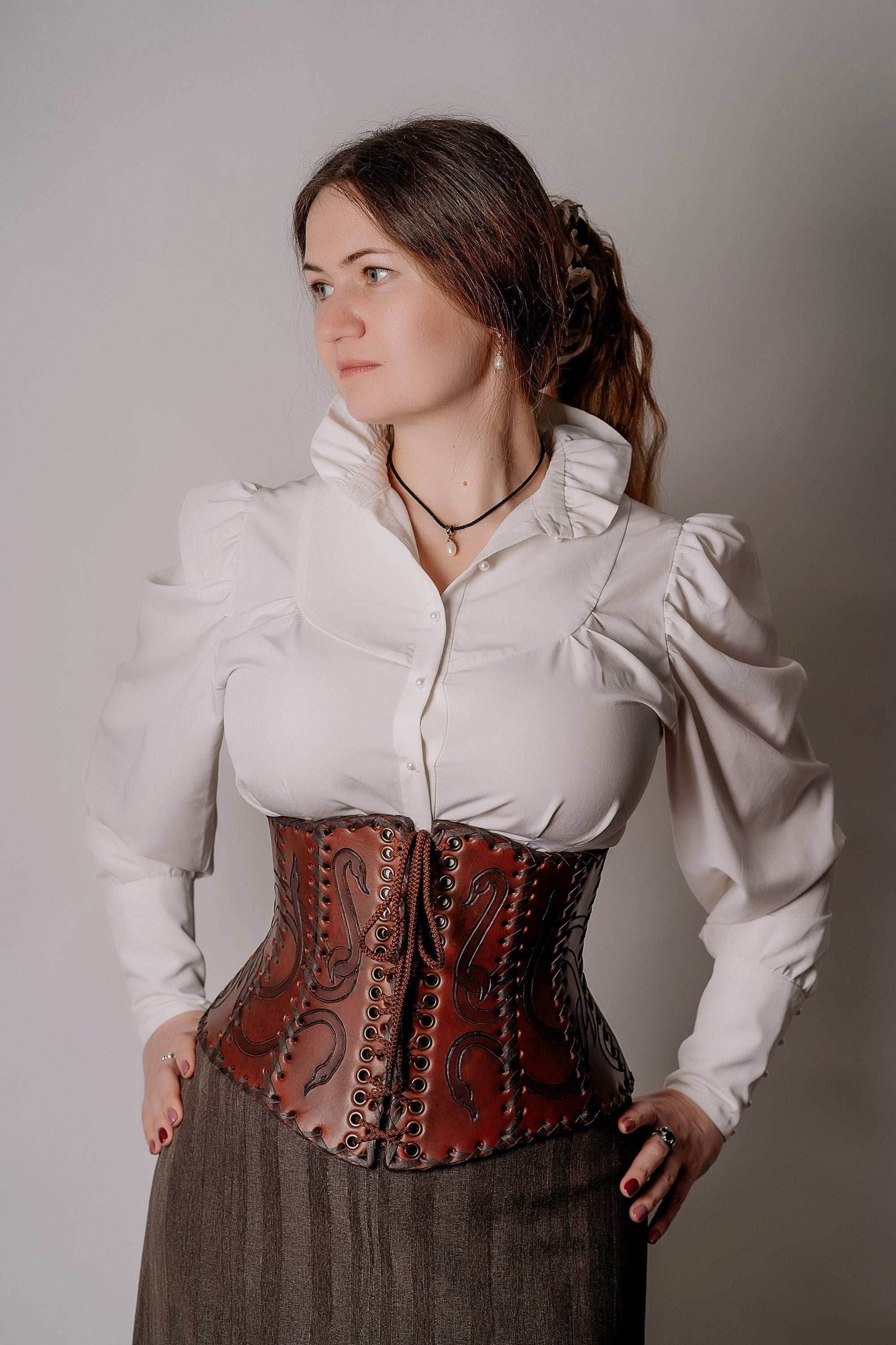 Leather corset belt “Lizaveta” - XS / Brown (as on foto)