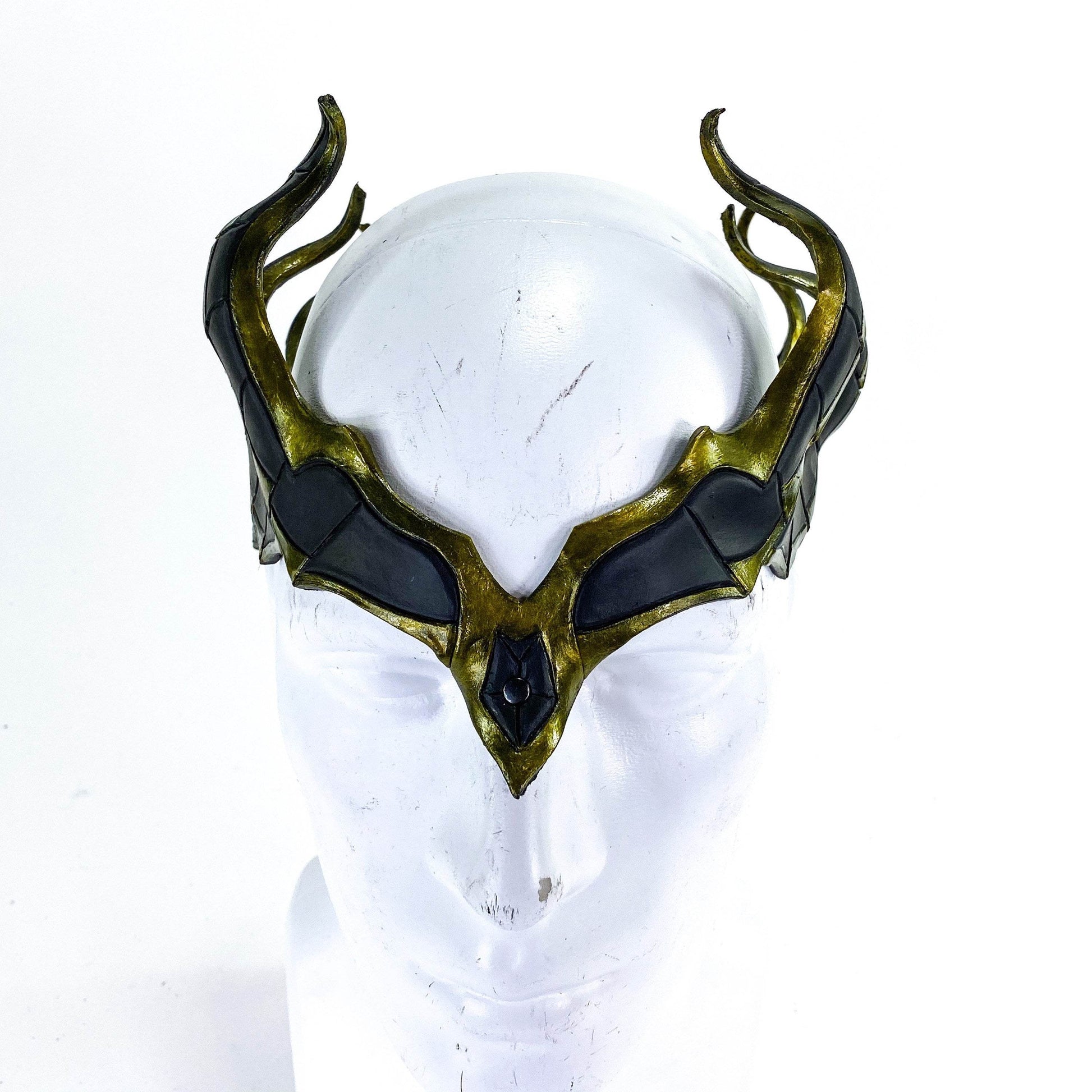 Masquerade Crown of Handmade Genuine Leather in Green and Black - 