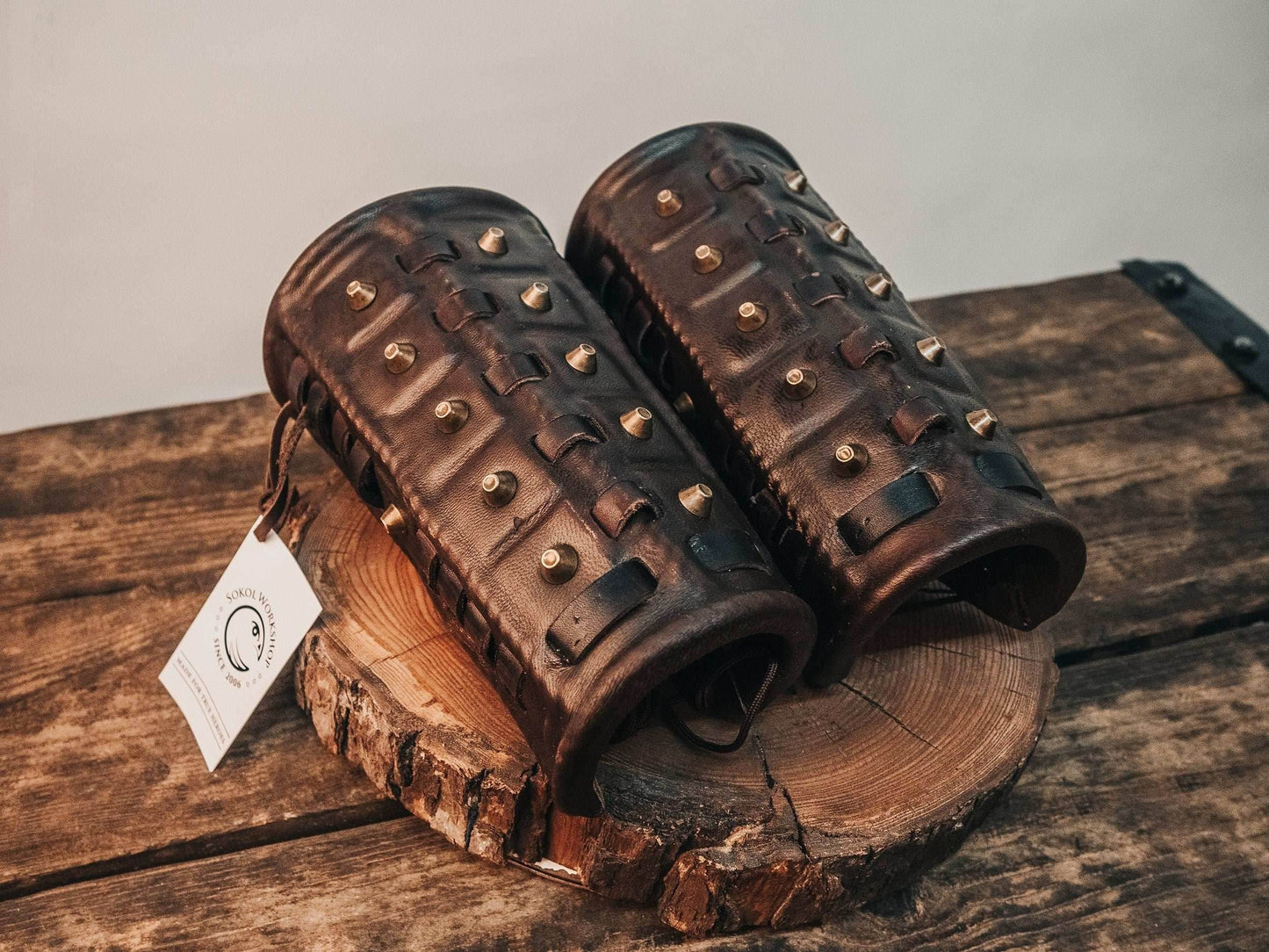 Medieval viking bracers - for one hand / brown (as on photo)