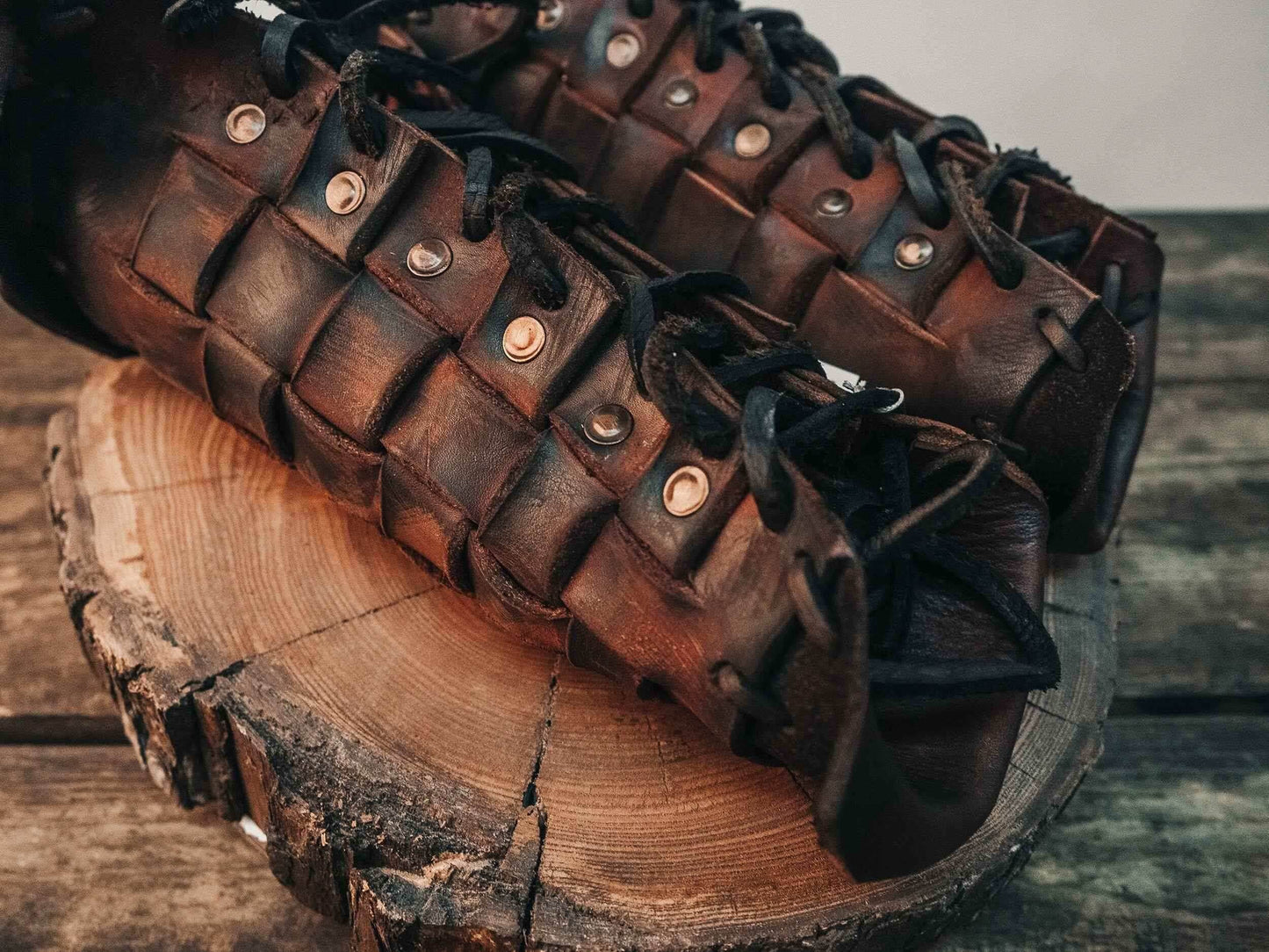 Medieval leather bracers for Larp - Brown (like foto) / For one hand