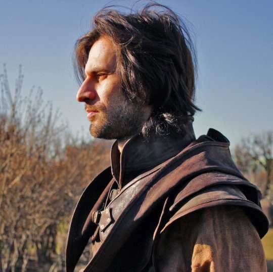 Medieval leather hood (Assassin) - S / Black