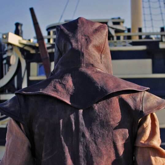 Medieval leather hood (Assassin) - S / Black