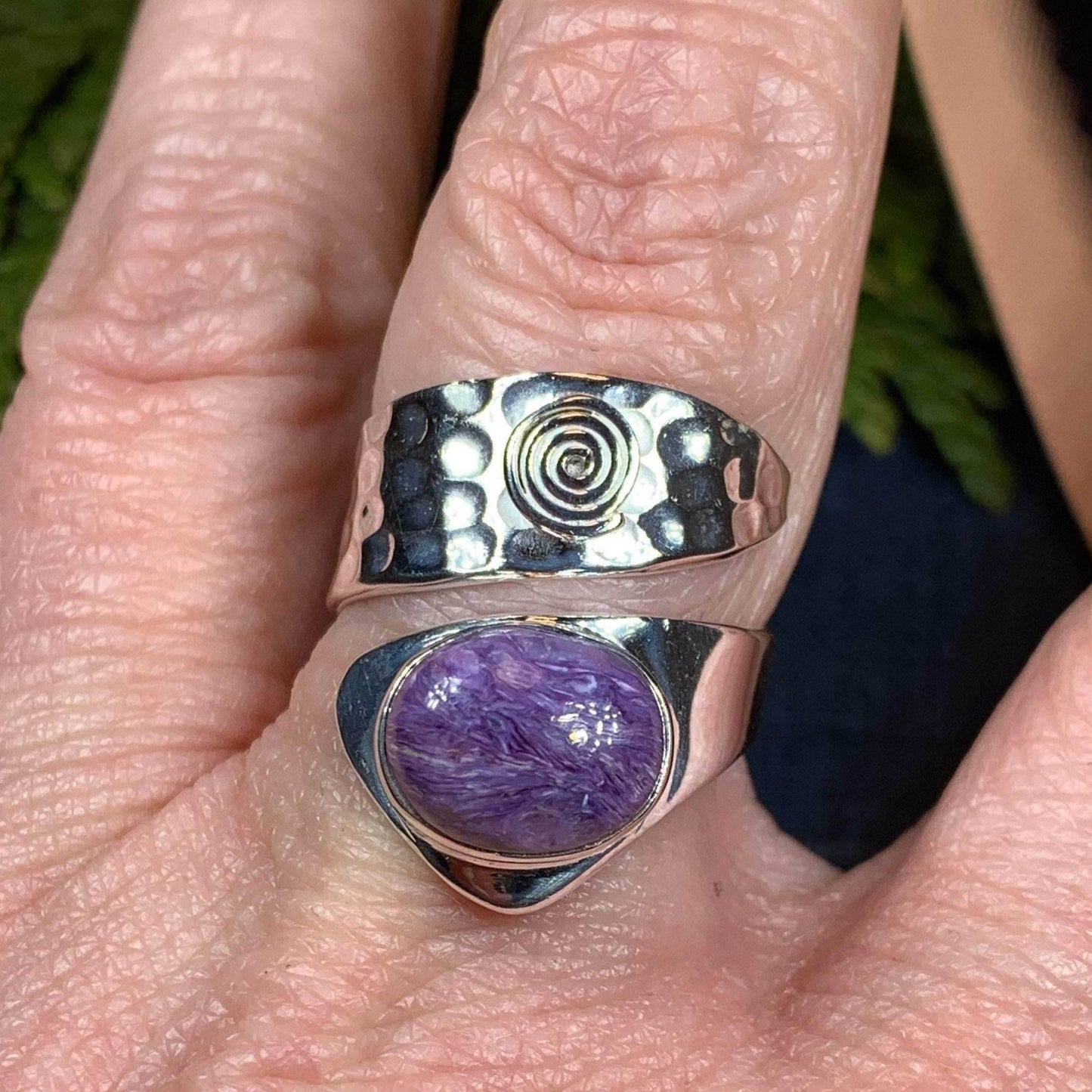 Celtic Spiral Wrap Ring - 8 / Purple Charoite