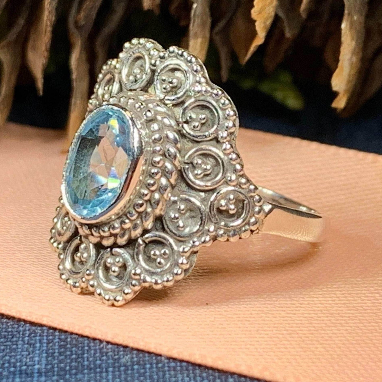 Celtic Queen Ring - 8 / Blue Topaz
