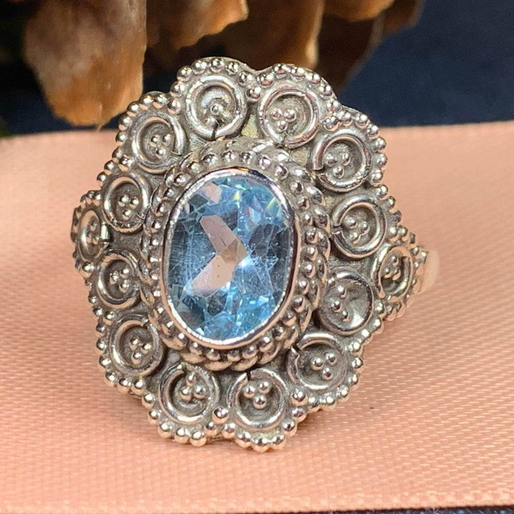 Celtic Queen Ring - 8 / Blue Topaz