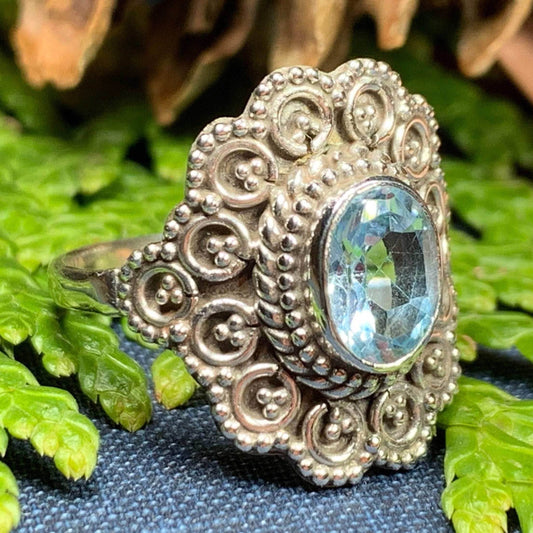 Celtic Queen Ring - 8 / Blue Topaz