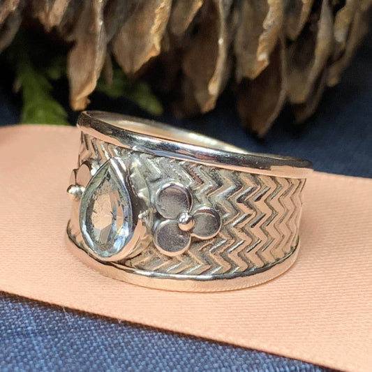Celtic Flower Ring - 7 / Blue Topaz