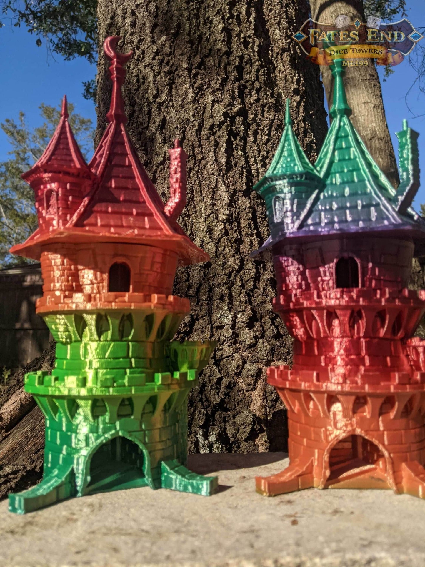 Wizard 3D Printed Dice Tower - Fate's End Collection - Tabletop RPG Gaming Fantasy Cosplay - Channel Arcane Might and Mystical Lore. - Black / Yes- Include Random Dice Set