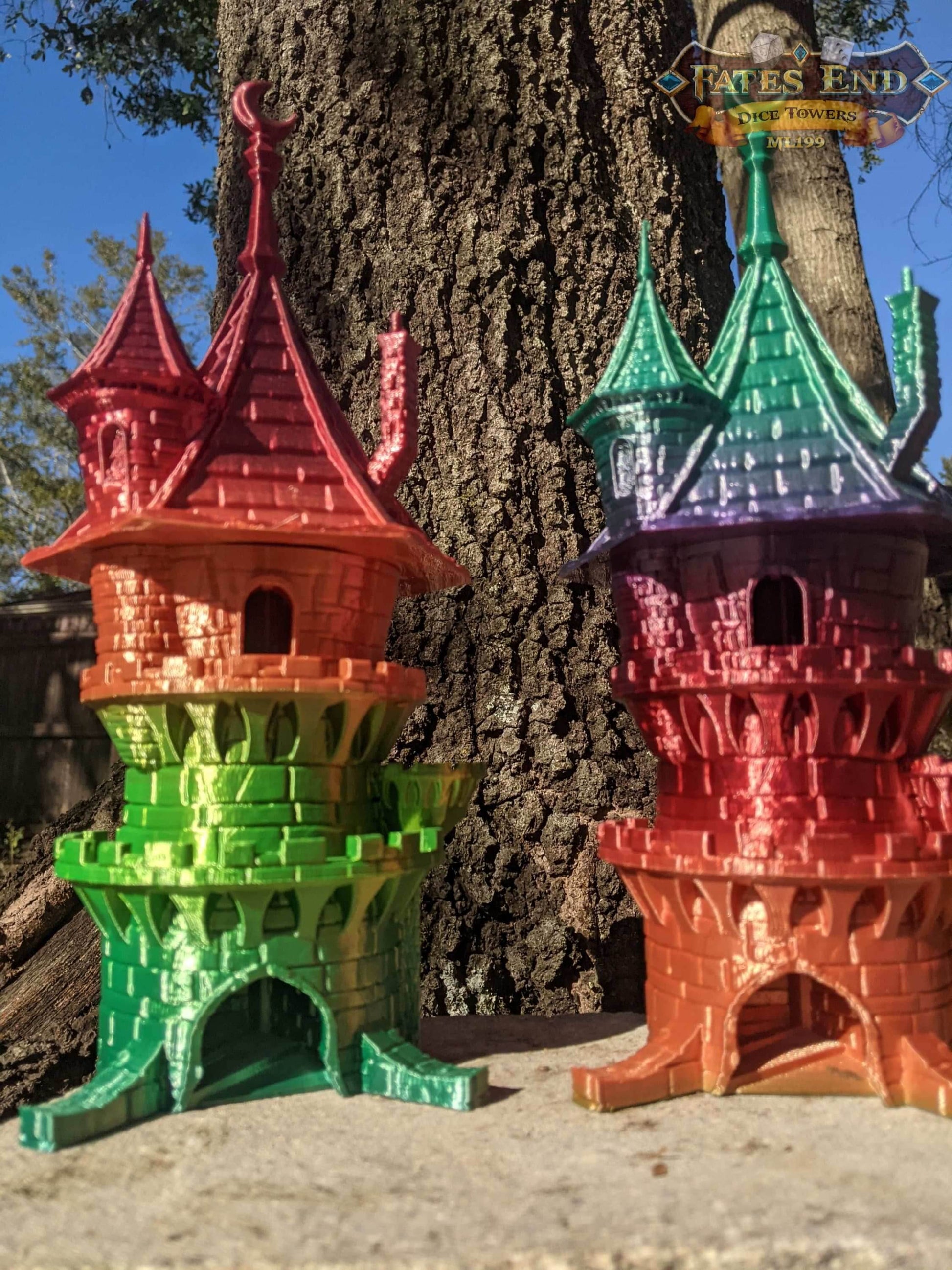 Wizard 3D Printed Dice Tower - Fate's End Collection - Tabletop RPG Gaming Fantasy Cosplay - Channel Arcane Might and Mystical Lore. - Black / Yes- Include Random Dice Set