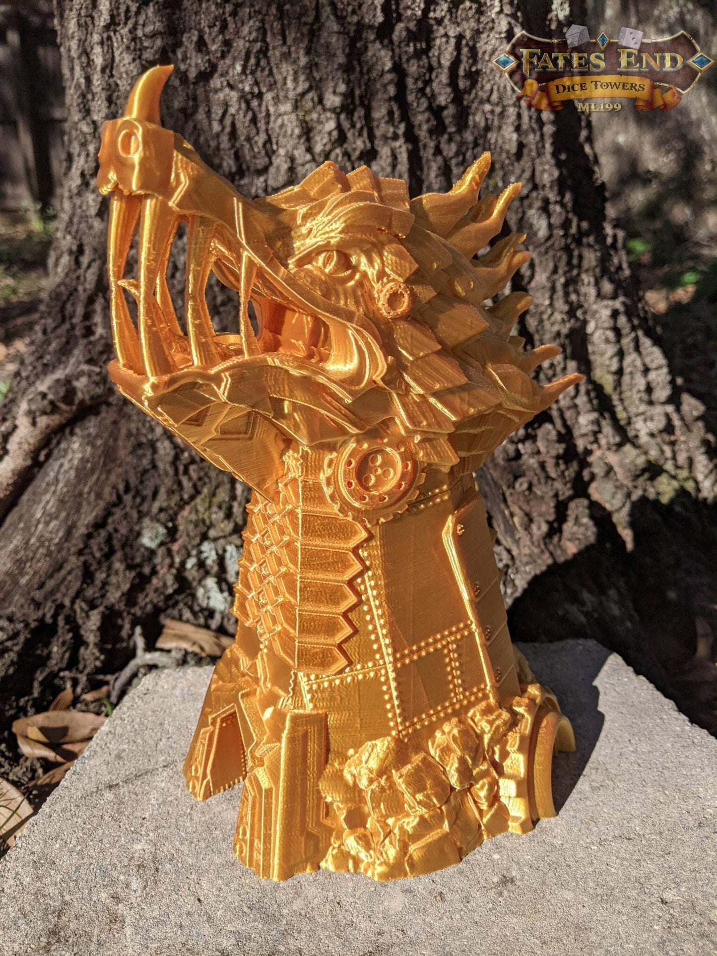 Clockwork Steampunk Dragon Dice Tower - Fate's End Collection - Unleash Mechanical Majesty and Timeless Tales with Every Roll. - Black / Yes- Include Random Dice Set