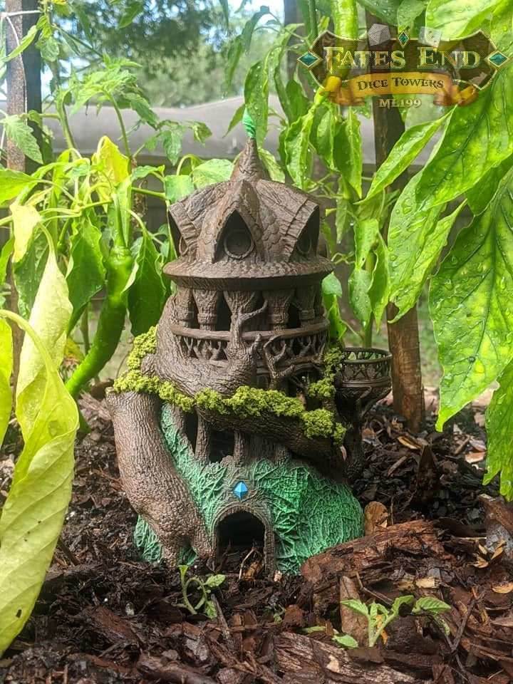 Druid 3D Printed Dice Tower - Fate's End Collection - Harness Nature's Magic and Ancient Rituals with Every Roll! - Black / Yes- Include Random Dice Set