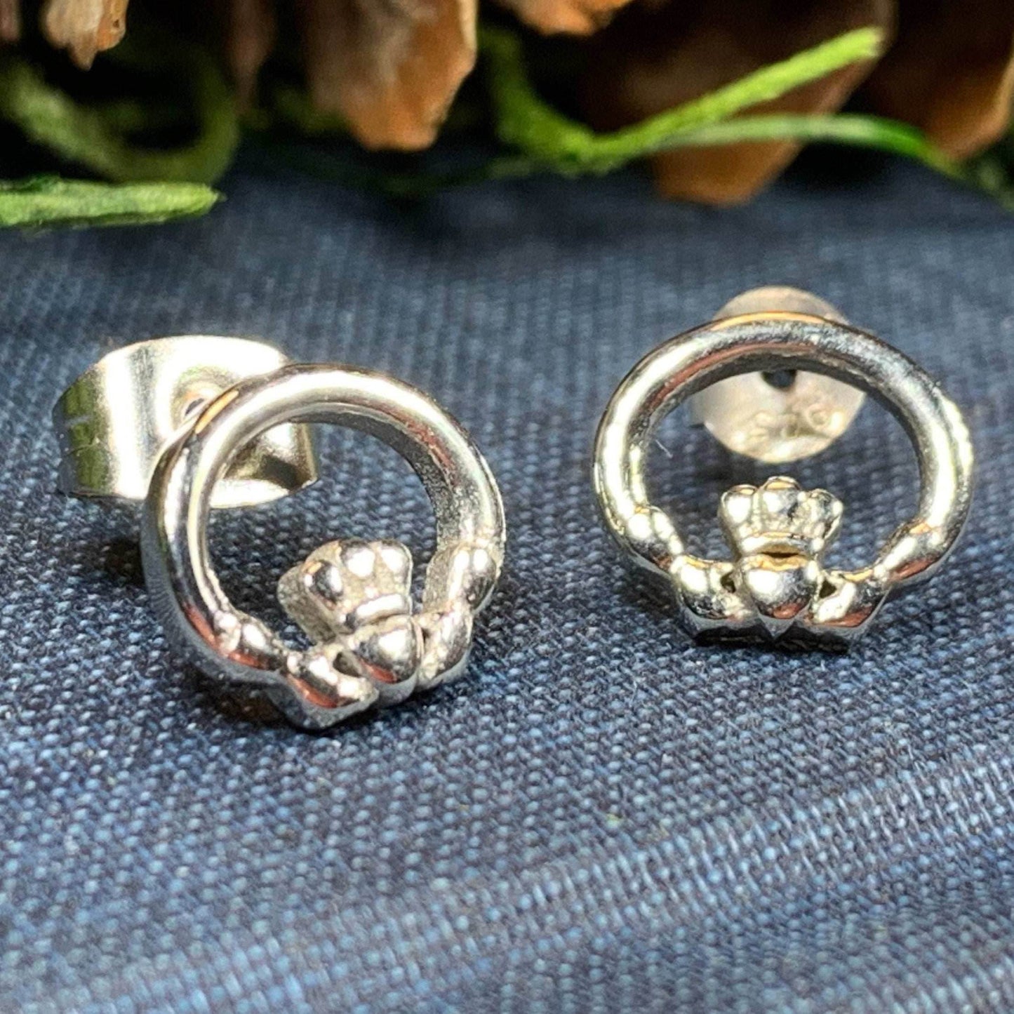 Pewter Claddagh Stud Earrings - 