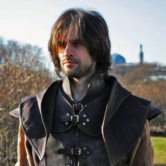 Medieval leather hood (Assassin) - S / Black