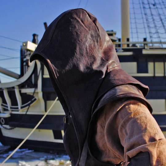 Medieval leather hood (Assassin) - S / Black