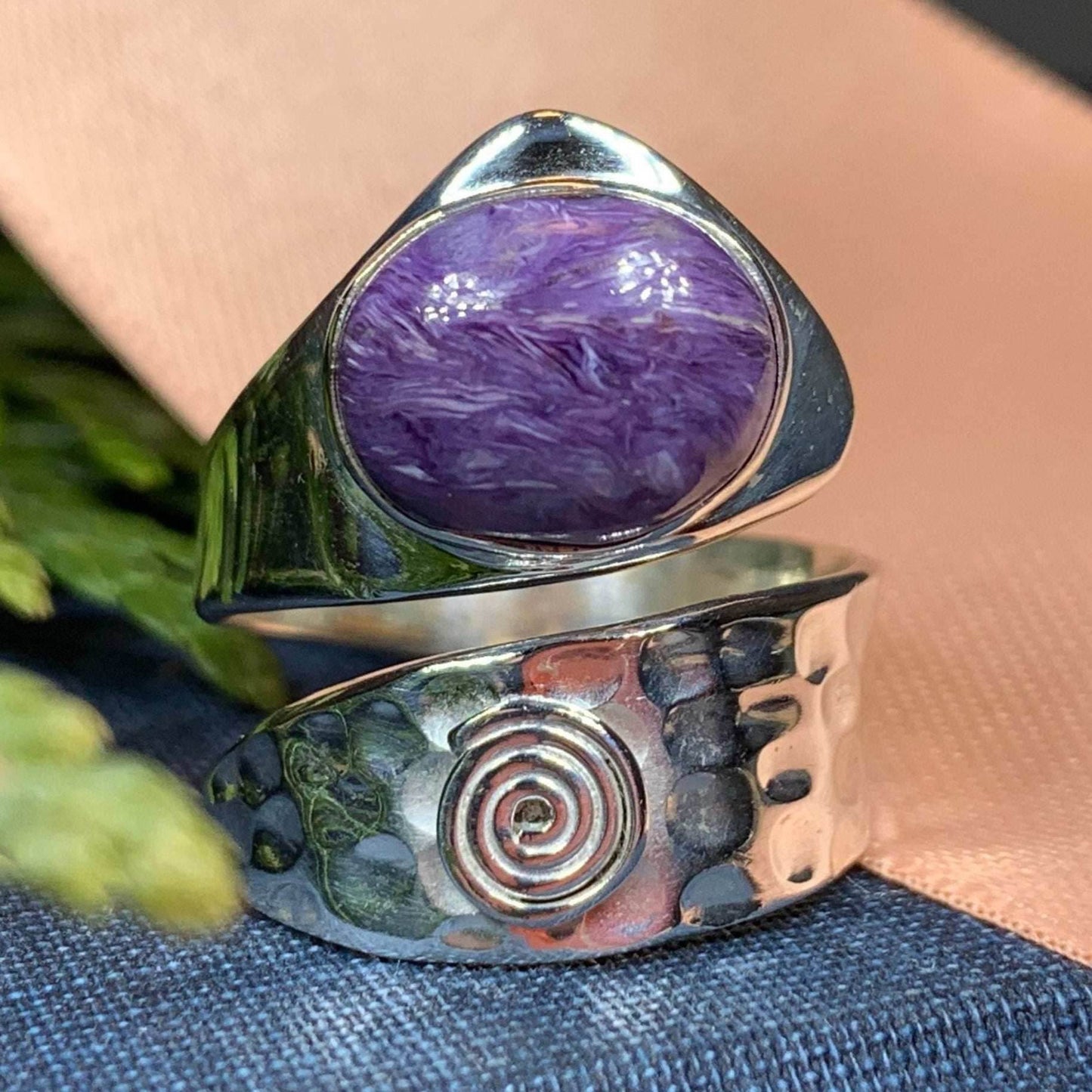 Celtic Spiral Wrap Ring - 8 / Purple Charoite