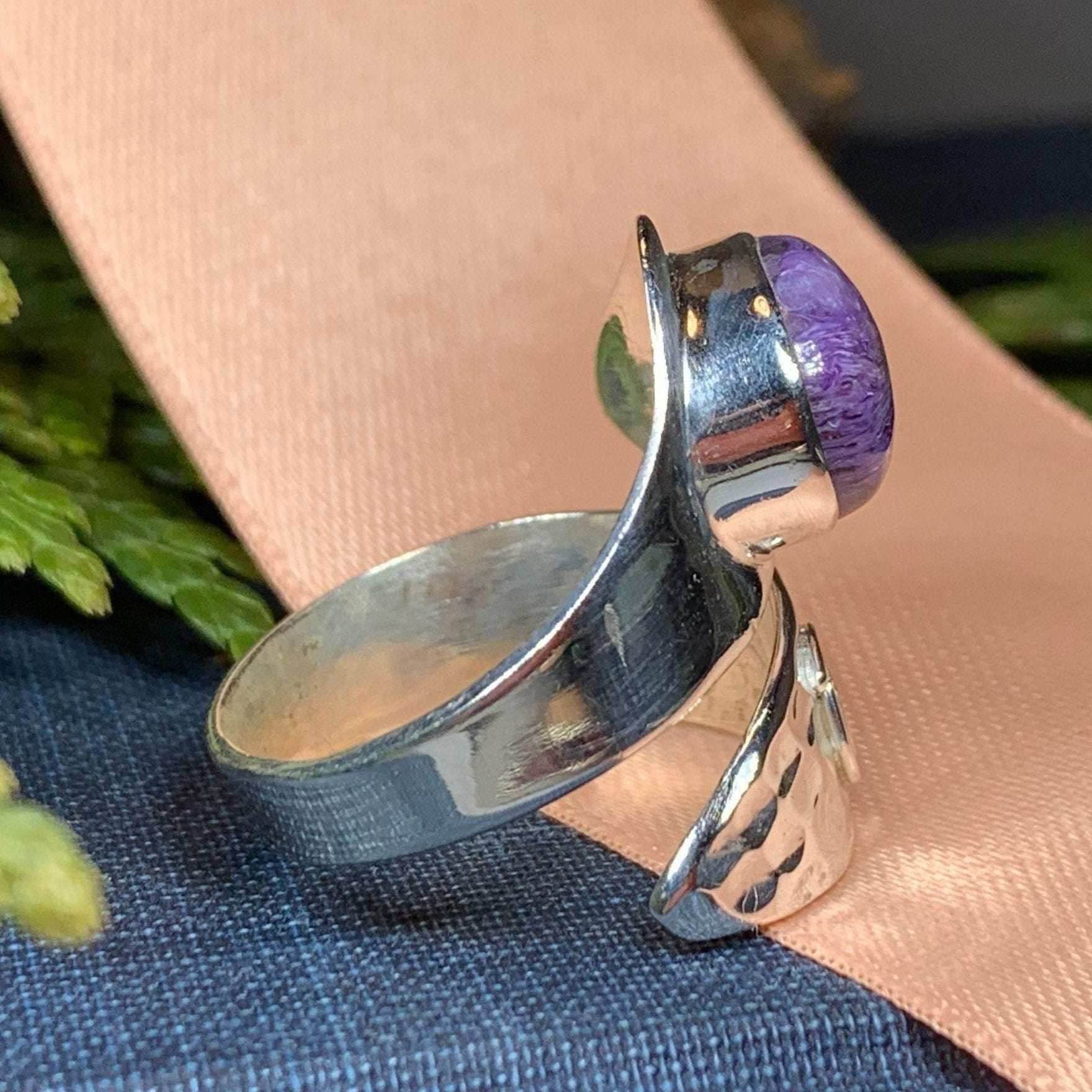 Celtic Spiral Wrap Ring - 8 / Purple Charoite