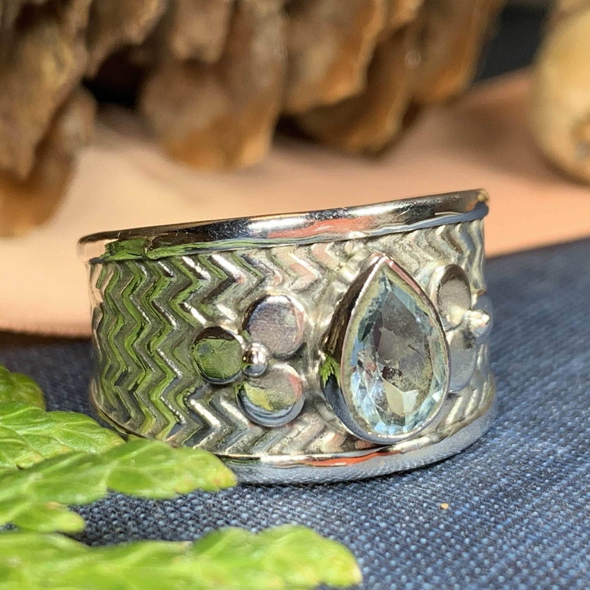 Celtic Flower Ring - 7 / Blue Topaz
