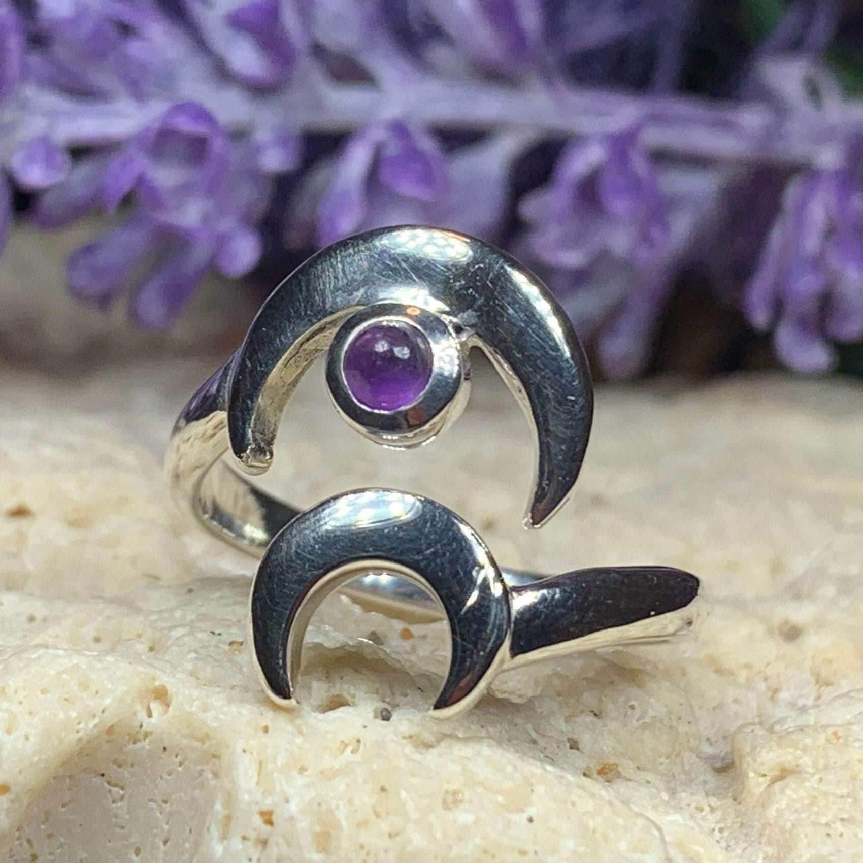 Double Crescent Moon Ring - Amethyst / 5