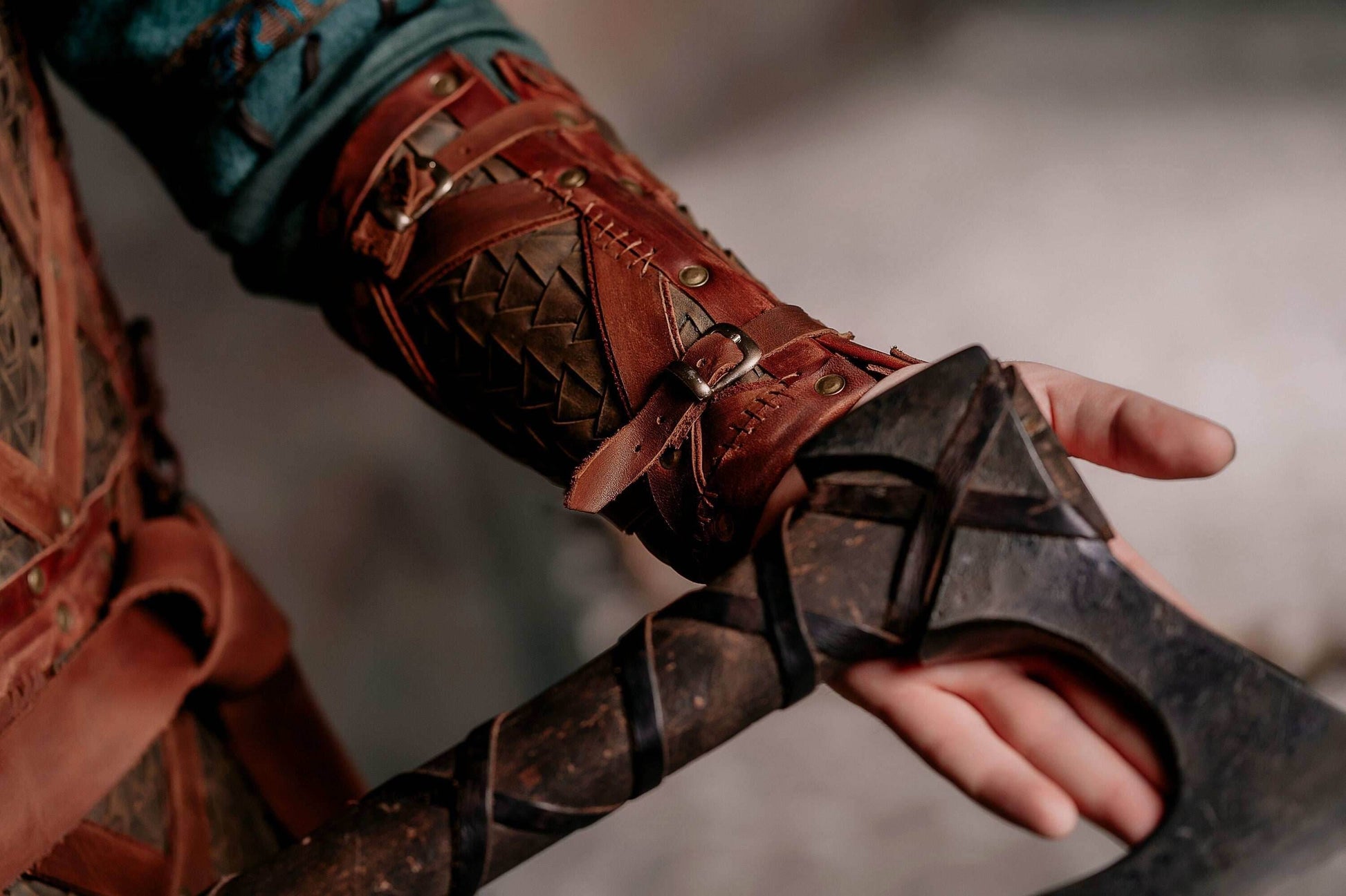 Viking leather bracers - for one hand