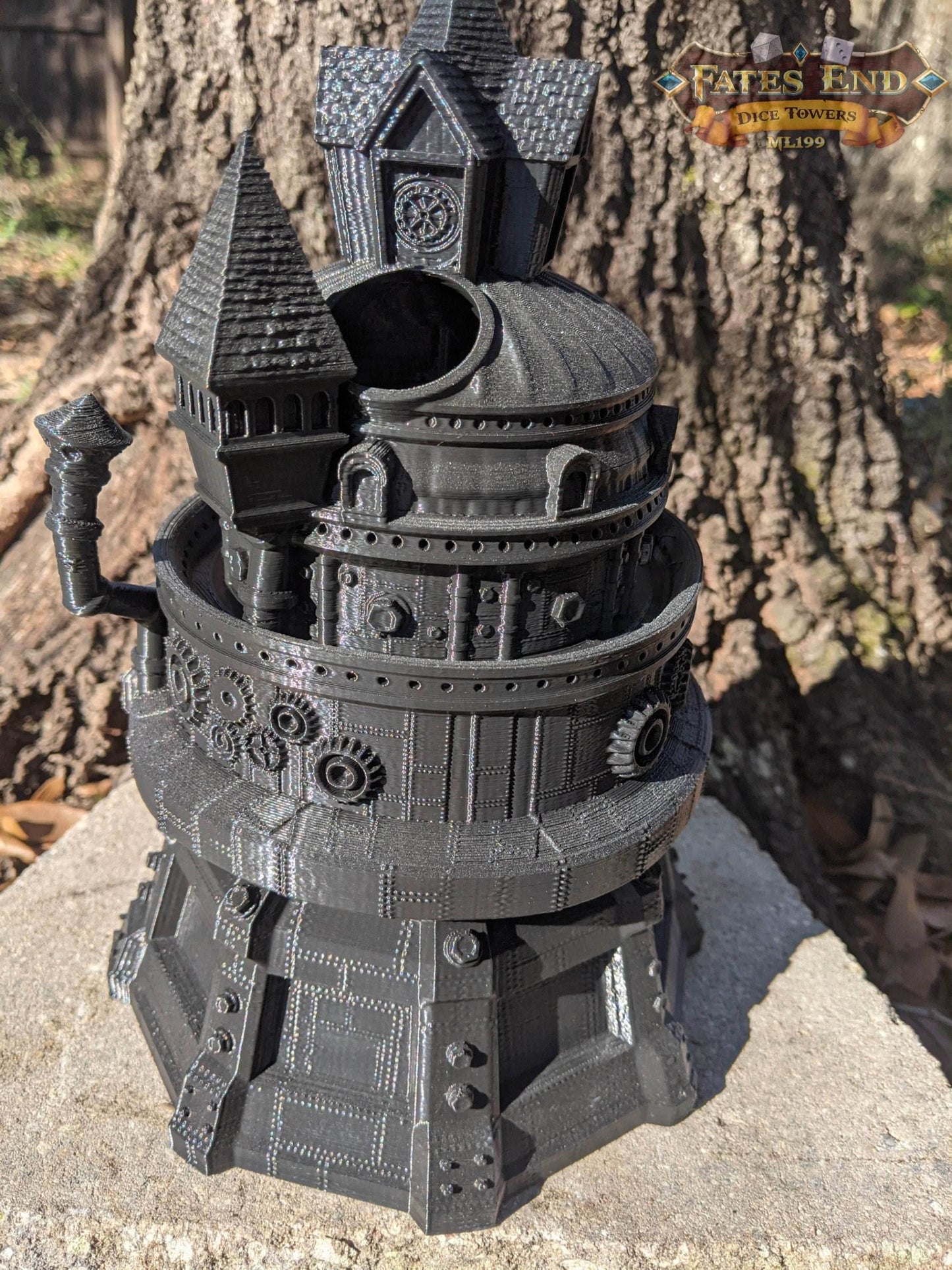 Artificer Class Steampunk 3D Printed Dice Tower- Fate's End - Embrace Precision with a Masterpiece of Dice-Rolling Ingenuity - Black / Yes- Include Random Dice Set