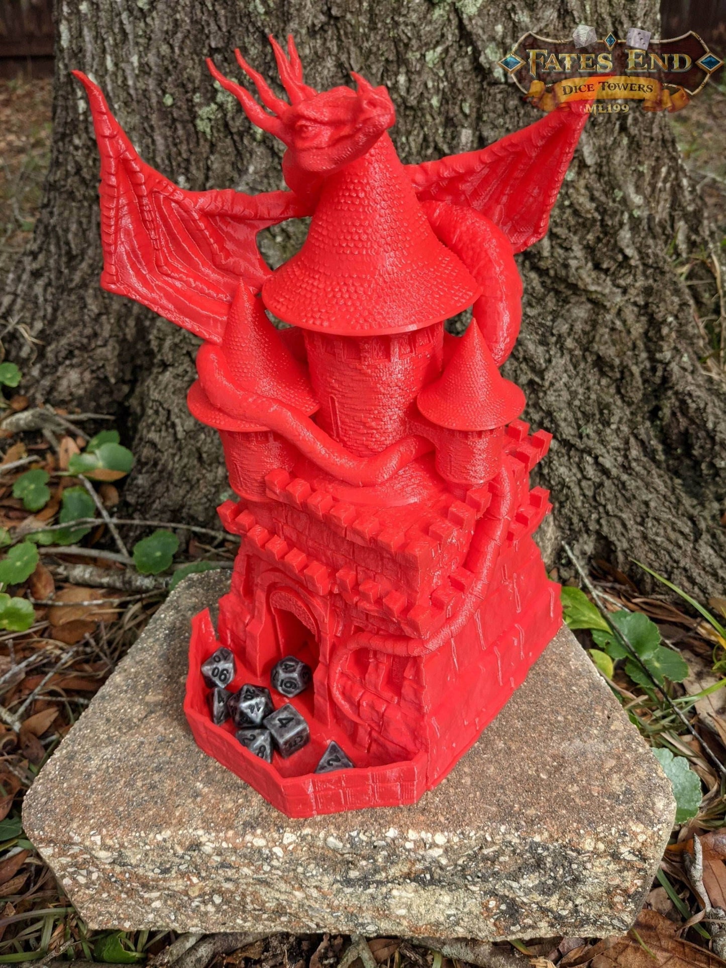 Dragon Dice Tower - Fate's End Collection - Ignite Epic Adventures with the Breath of Mythical Beasts! - Black / Yes- Include Random Dice Set