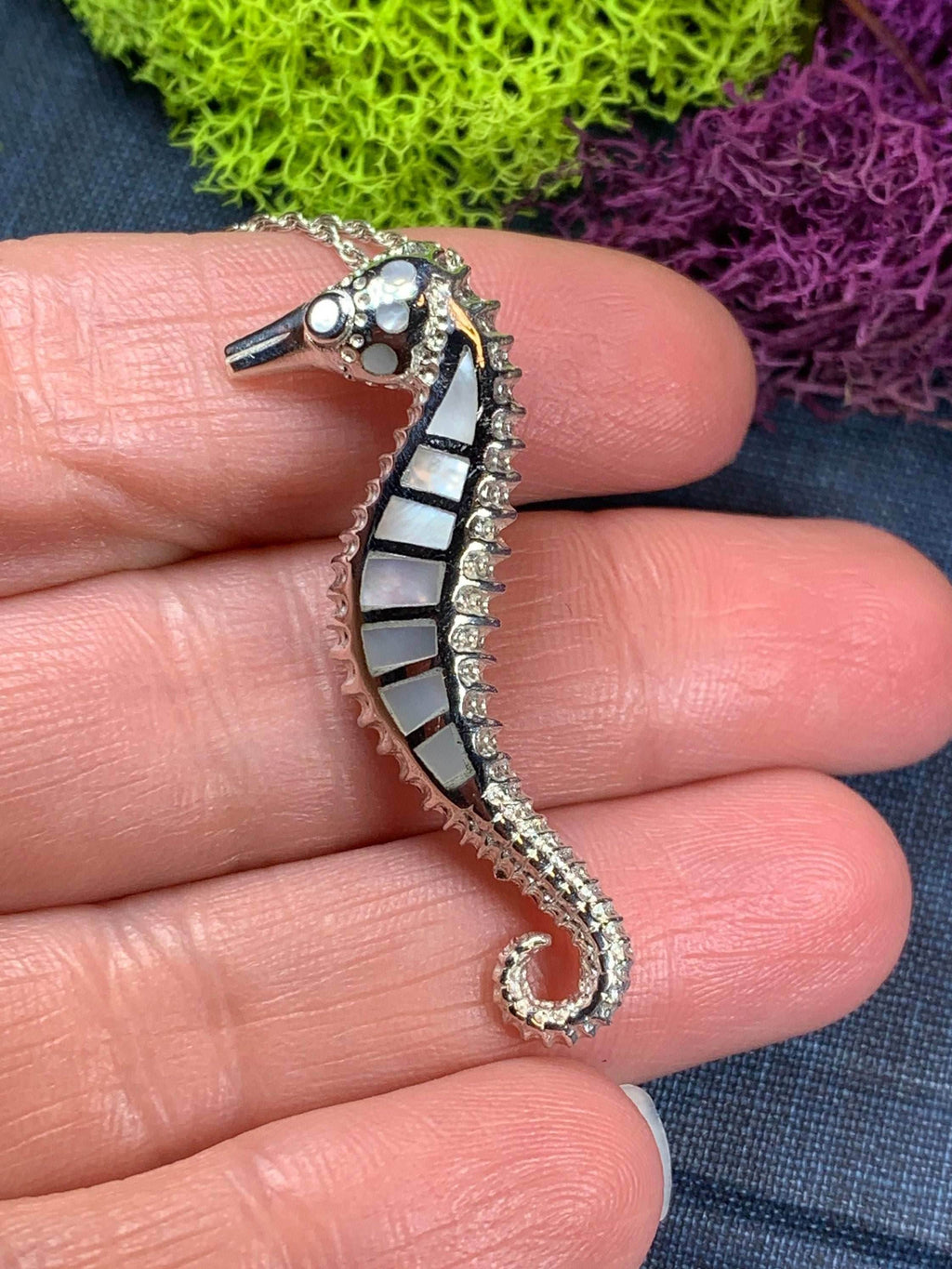 Elegant Seahorse Necklace - mother of pearl