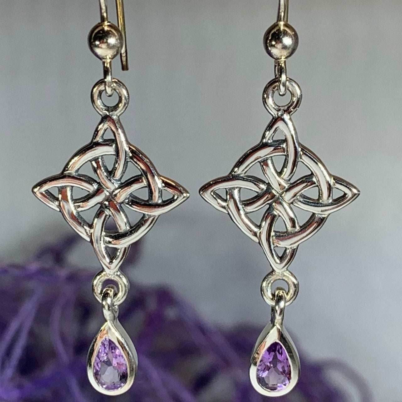 Quaternary Celtic Knot Earrings - Garnet