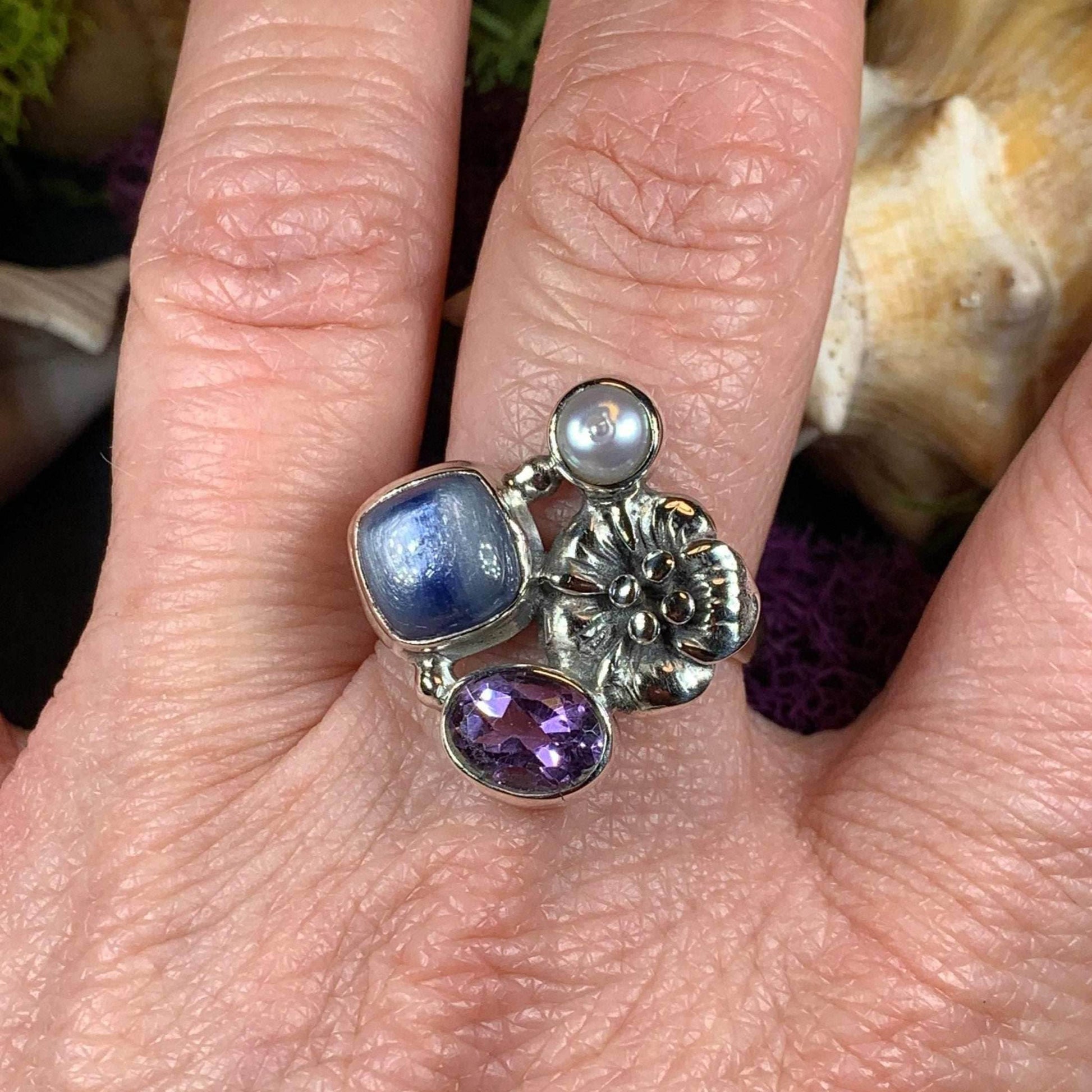 Summer Flower Ring - 8 / Double Amethyst