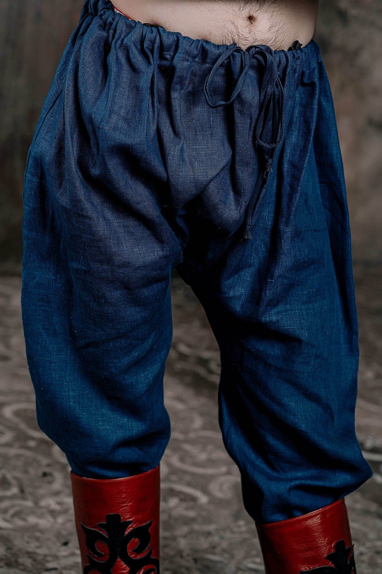 Men's blue linen pants - Blue / S