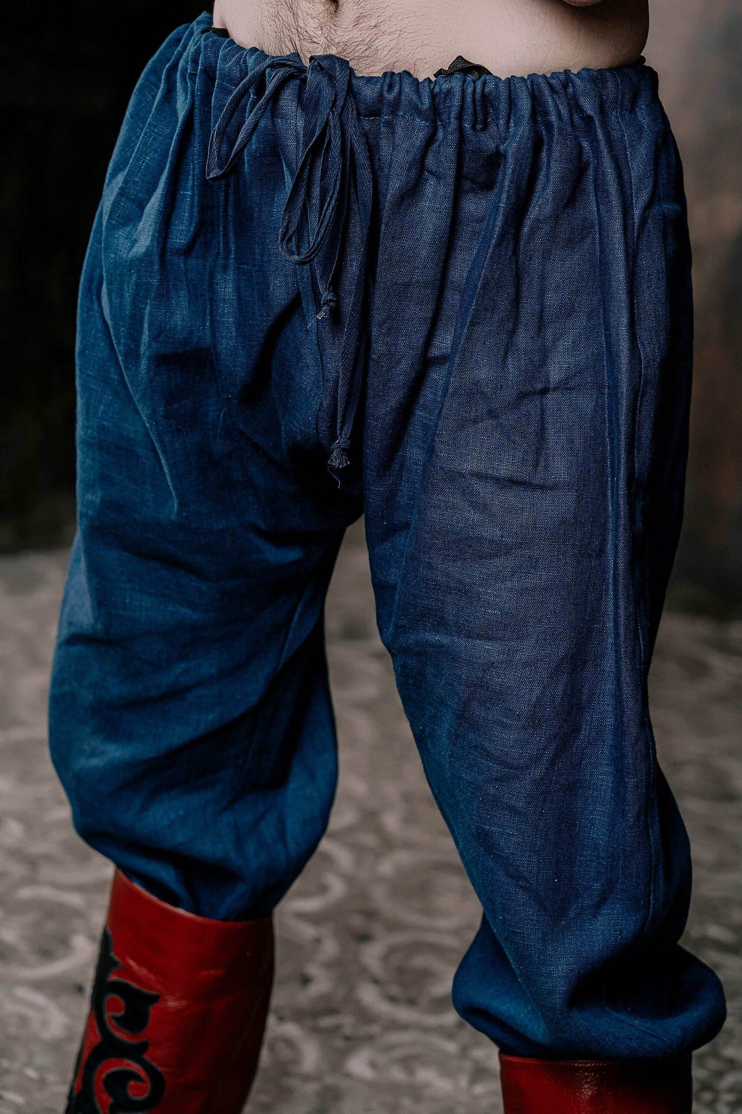 Men's blue linen pants - Blue / S