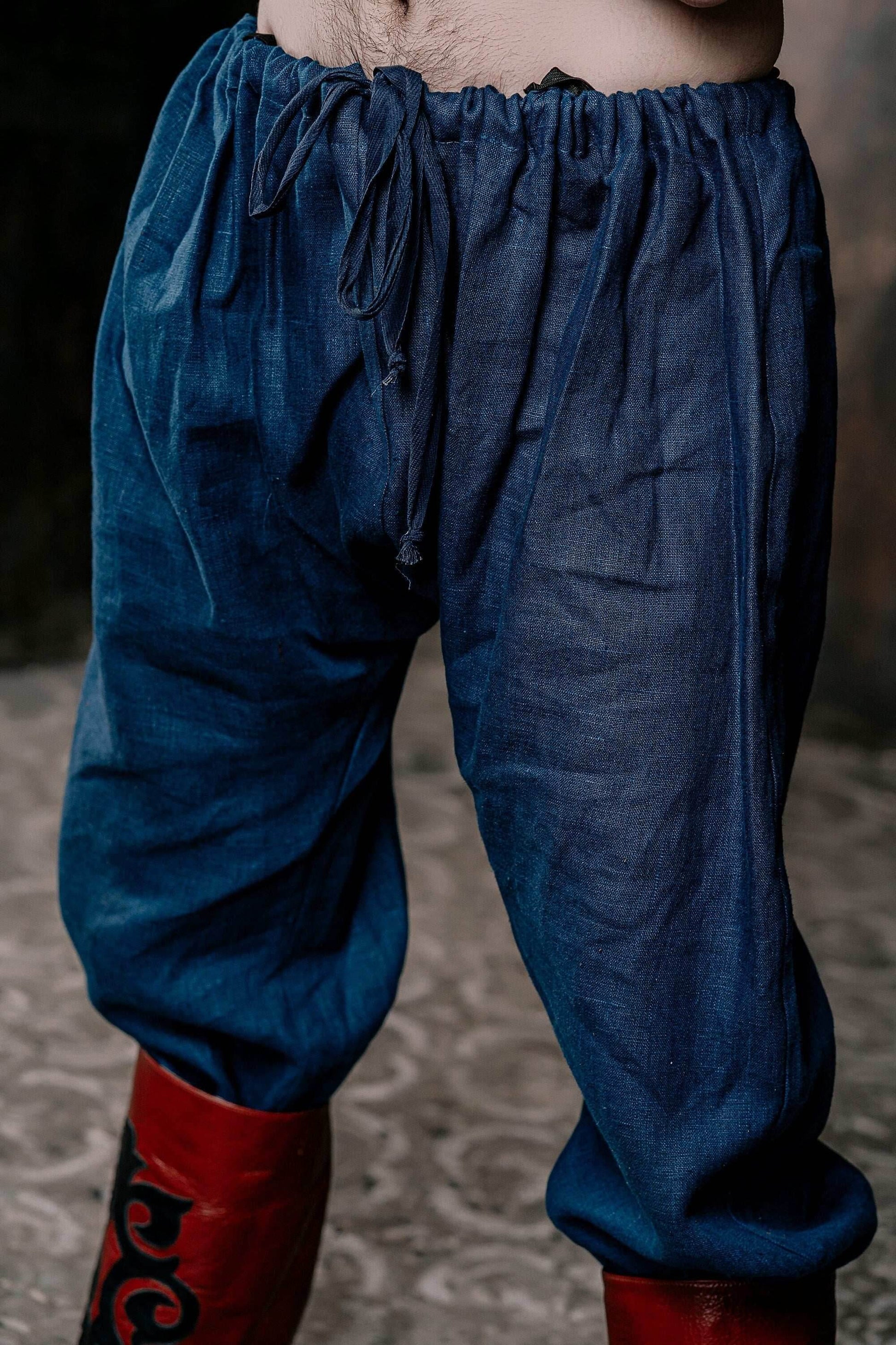 Men's blue linen pants - Blue / S