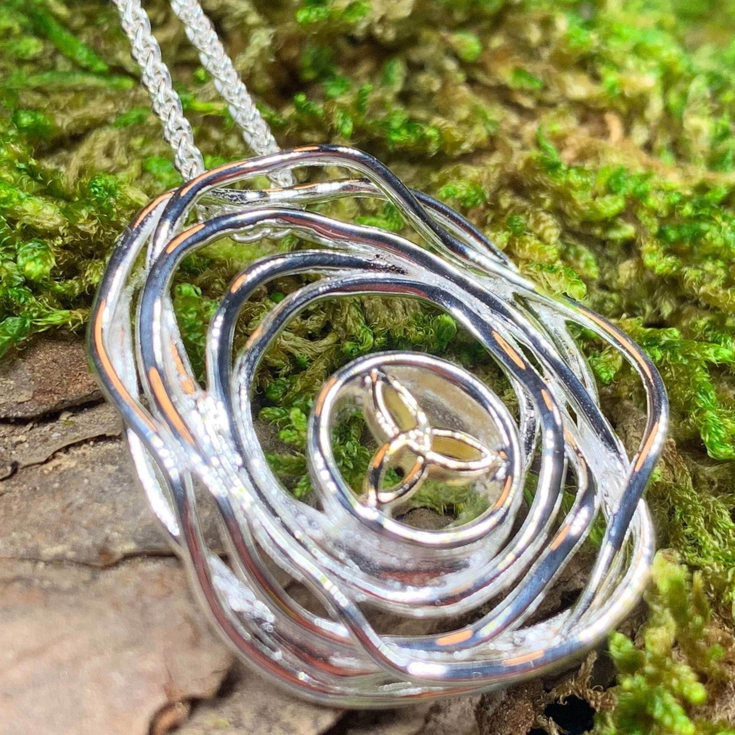 Cradle of Life Trinity Knot Necklace - Gold Accent