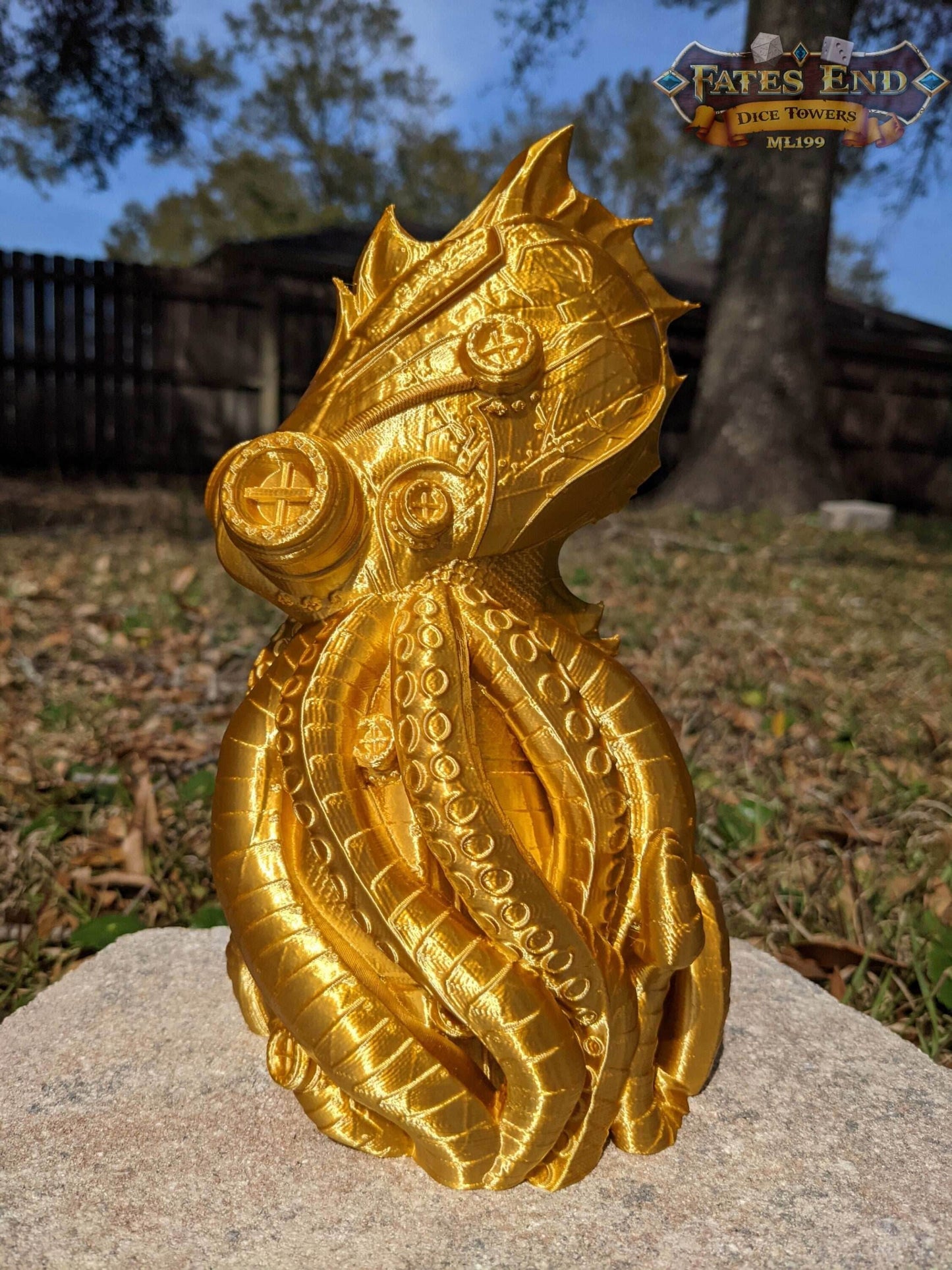 Octopunk Steampunk 3D Printed Dice Tower-Fate's End Collection- Dive Deep into a Steampunk and Octopus Inspired Design! - Black / Yes- Include Random Dice Set