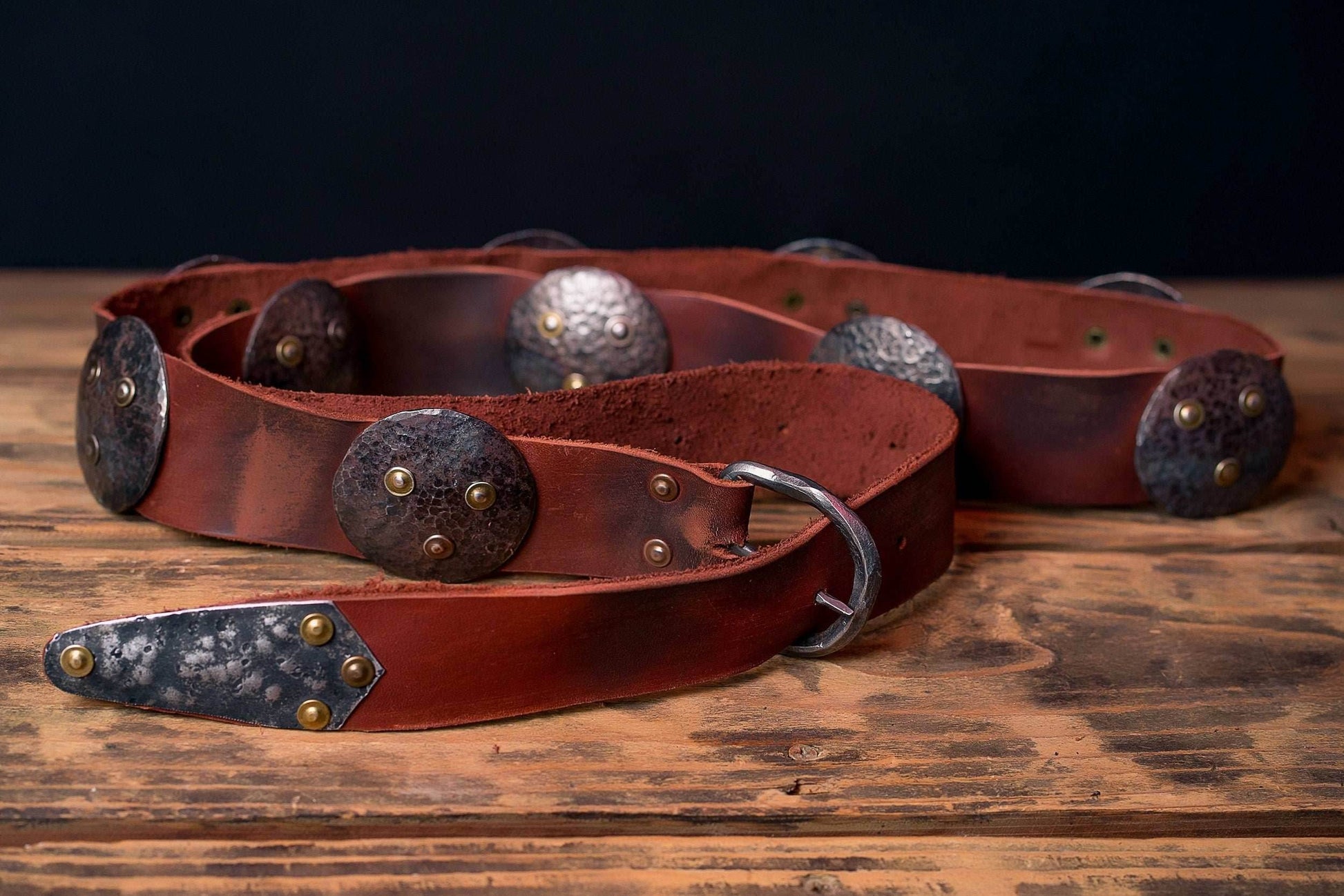 Medieval leather belt with metal plates - brown (like on foto)