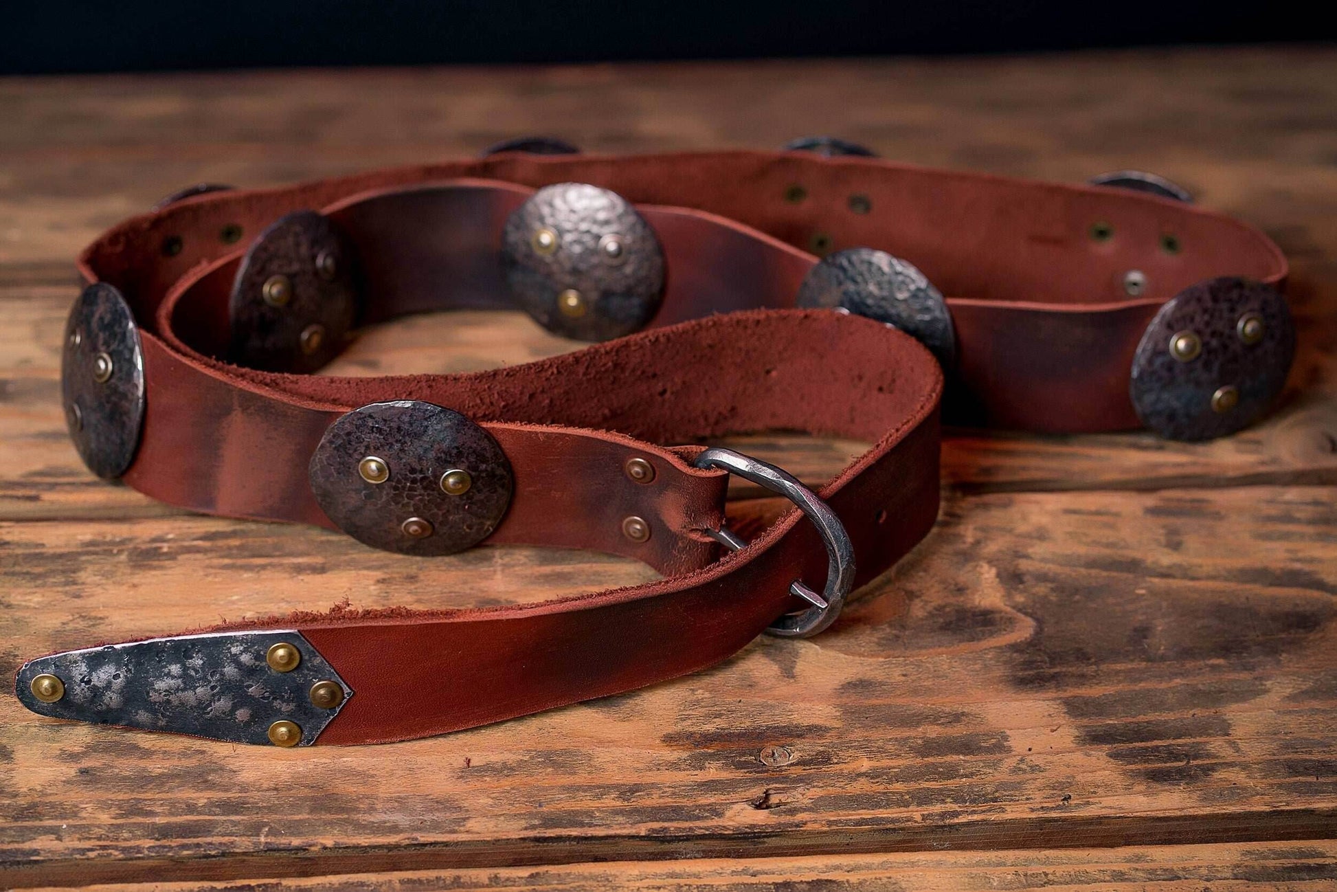 Medieval leather belt with metal plates - brown (like on foto)