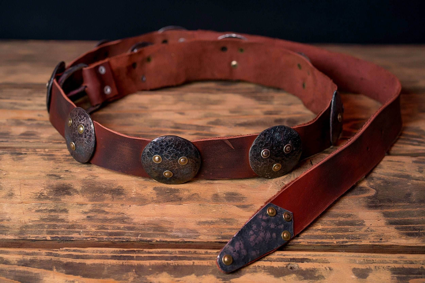 Medieval leather belt with metal plates - brown (like on foto)