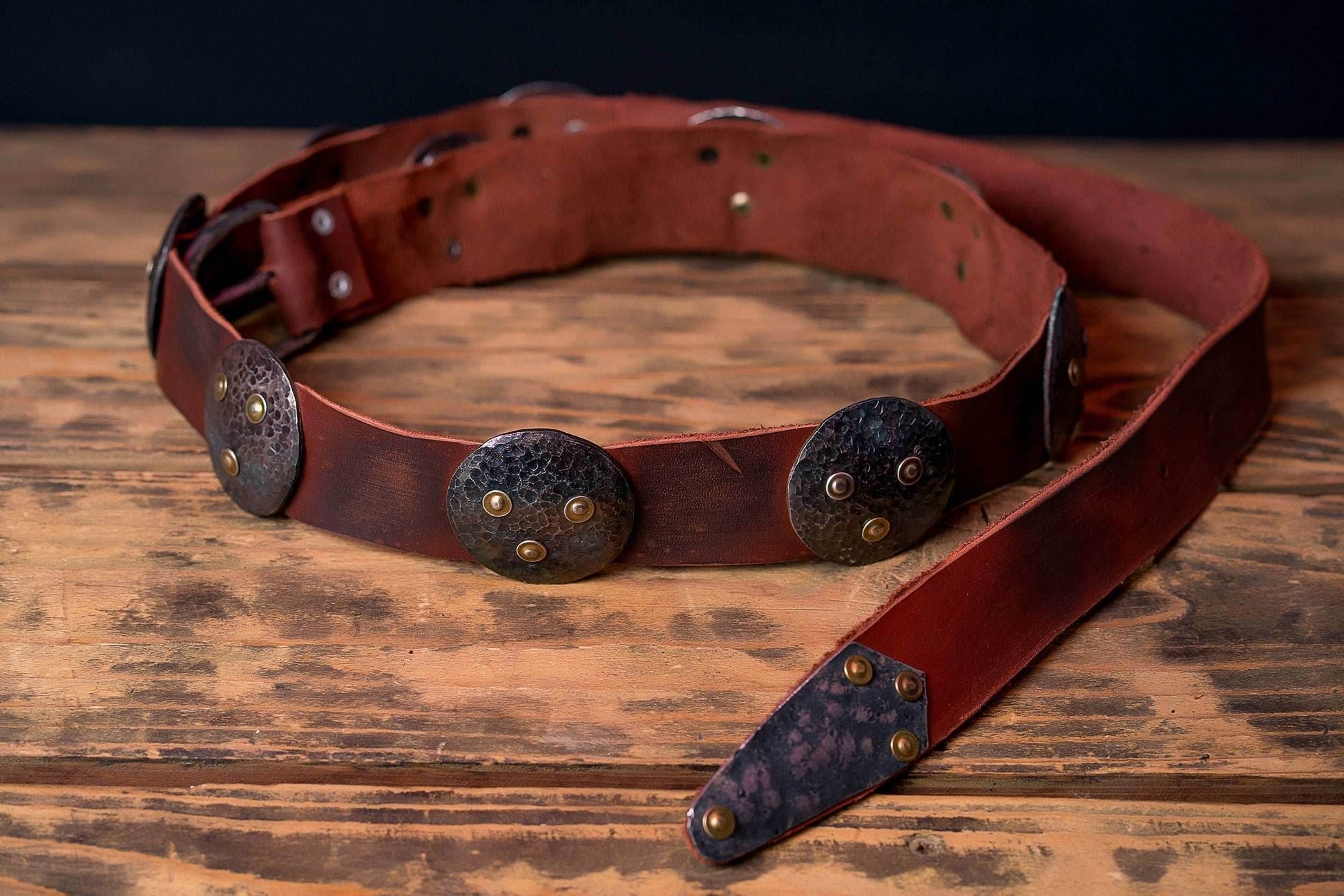 Medieval leather belt with metal plates - brown (like on foto)