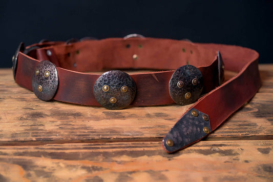 Medieval leather belt with metal plates - brown (like on foto)