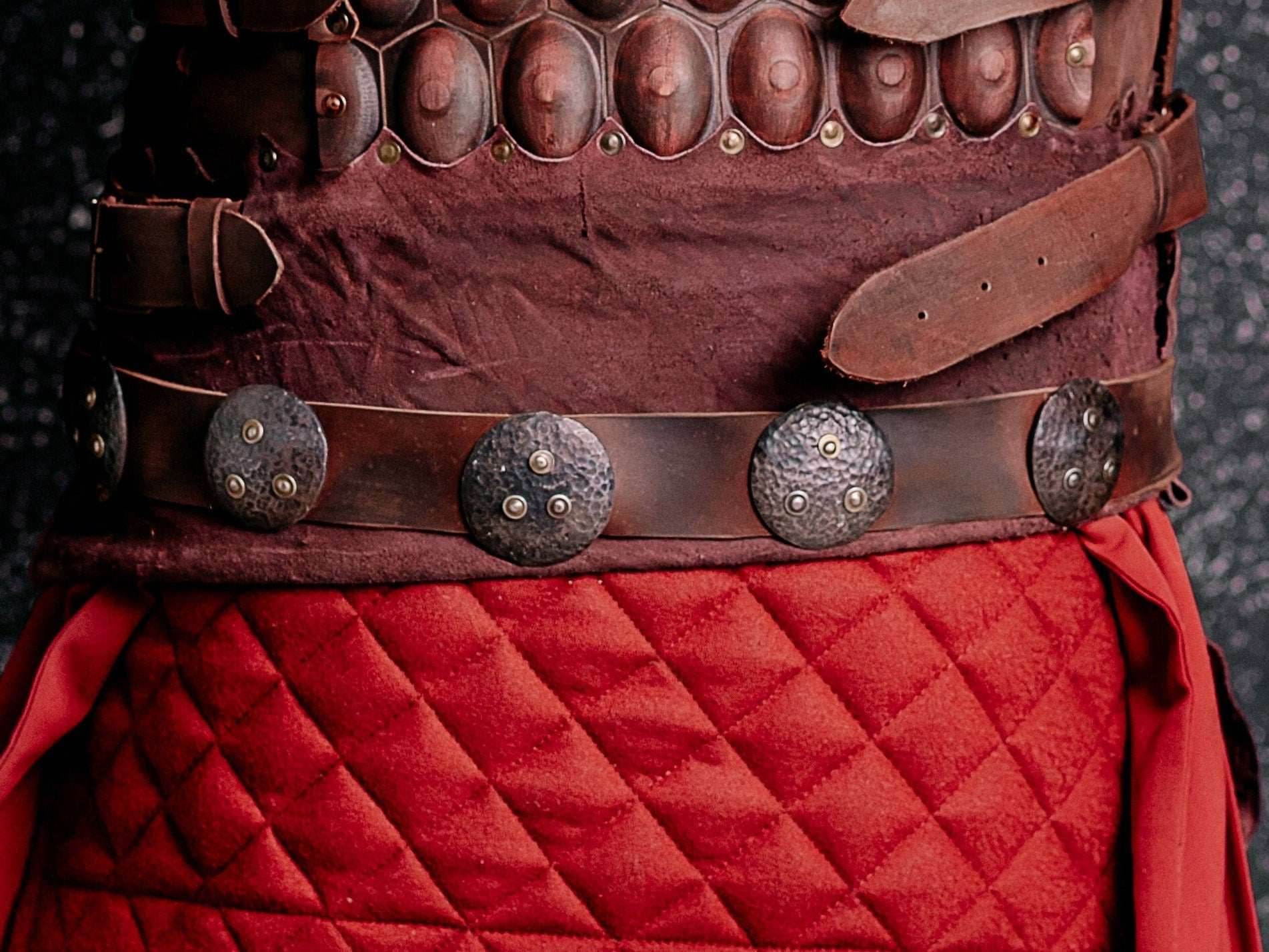 Medieval leather belt with metal plates - brown (like on foto)