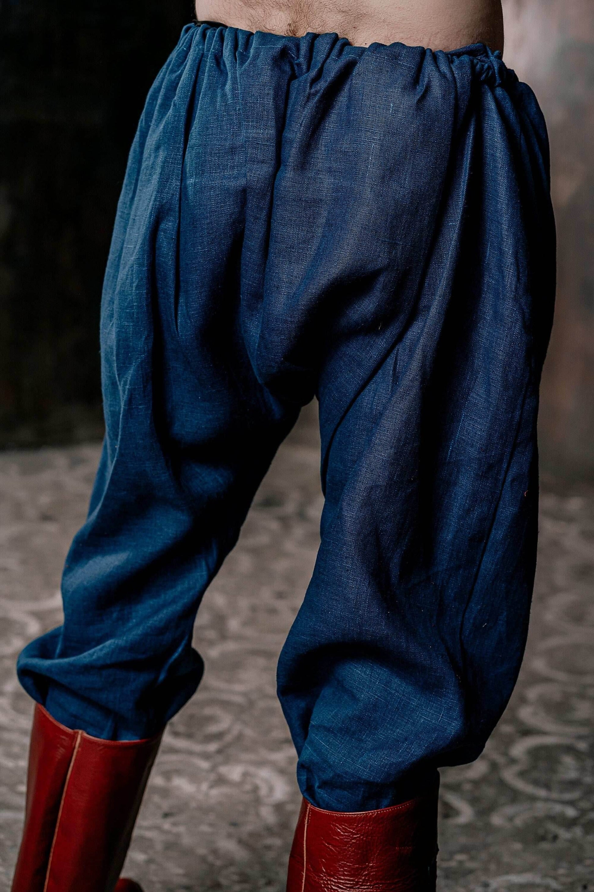 Men's blue linen pants - Blue / S
