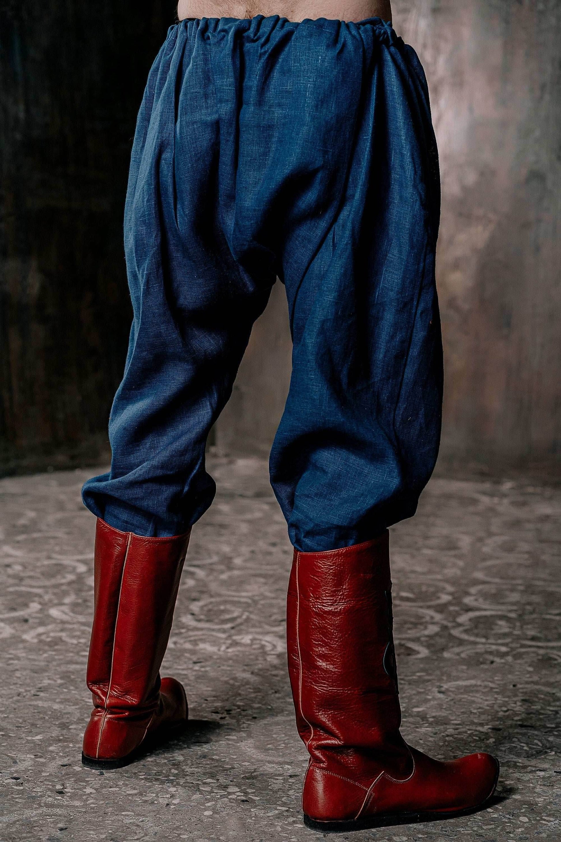 Men's blue linen pants - Blue / S