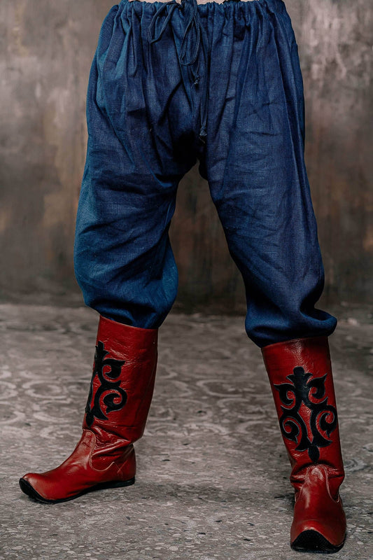 Men's blue linen pants - Blue / S