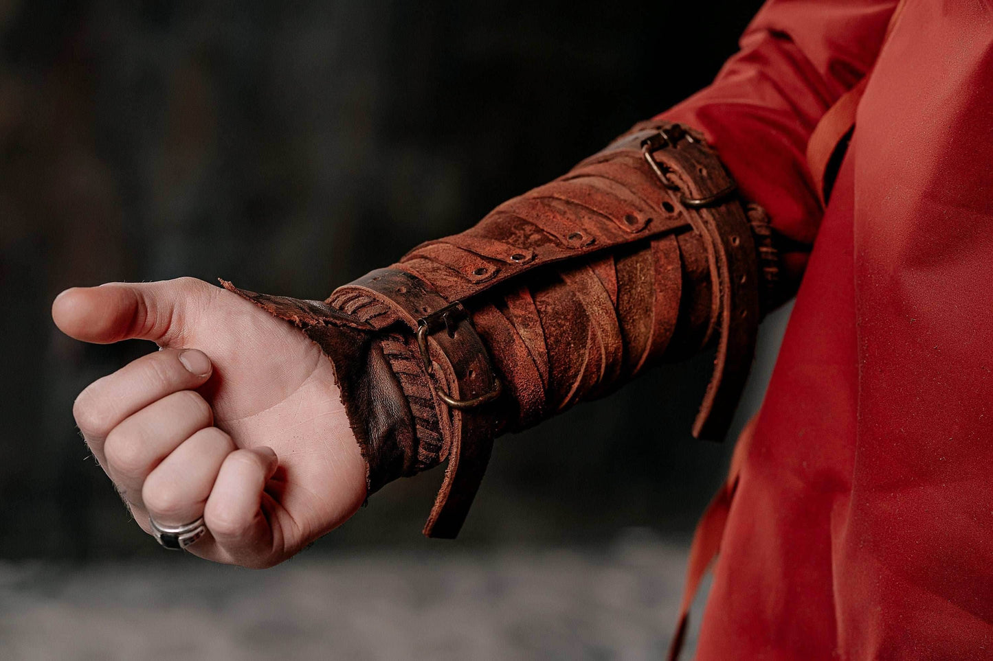 Medieval leather bracers for Larp - brown (as pictured) / For two hands