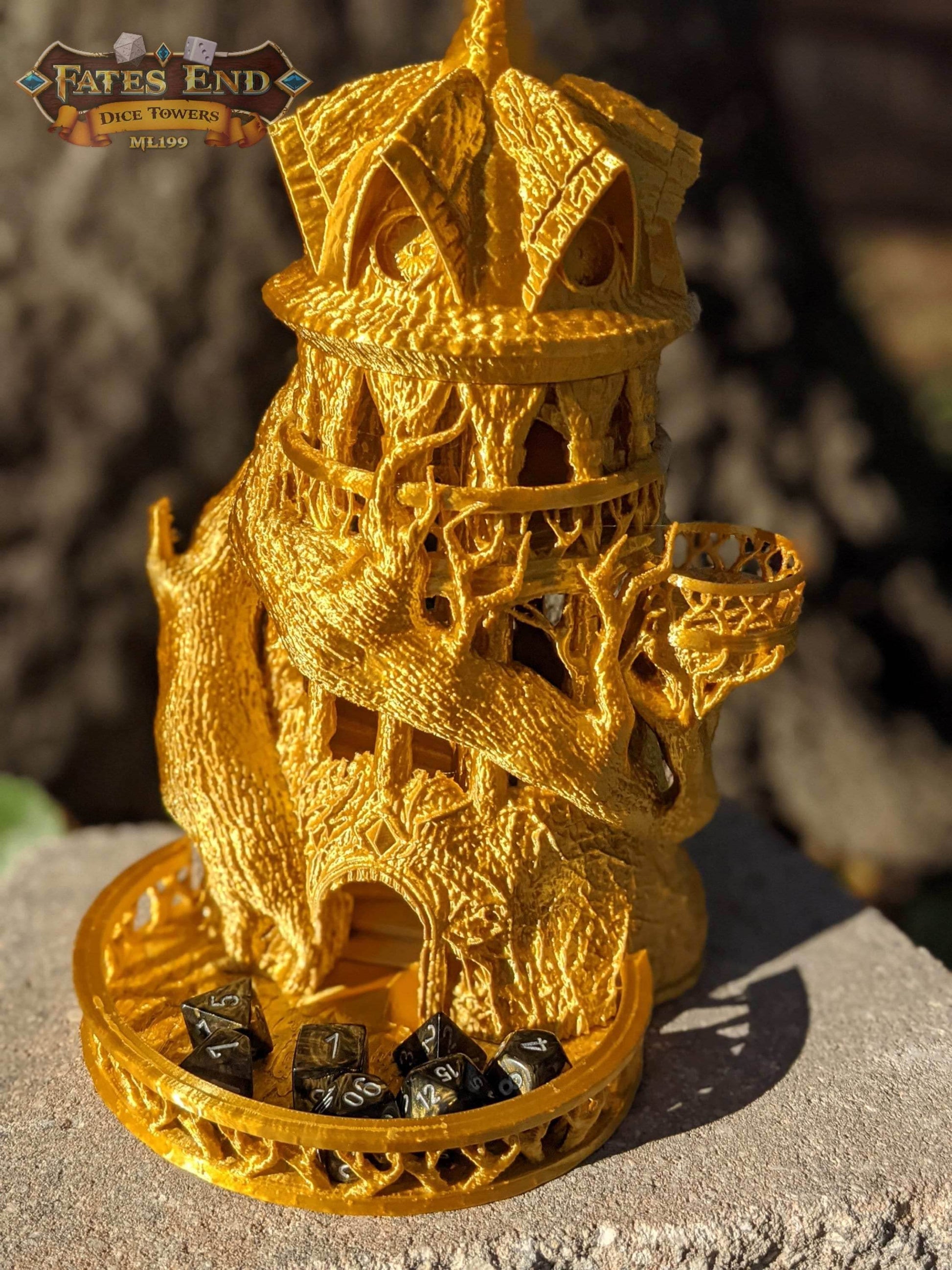 Druid 3D Printed Dice Tower - Fate's End Collection - Harness Nature's Magic and Ancient Rituals with Every Roll! - Black / Yes- Include Random Dice Set