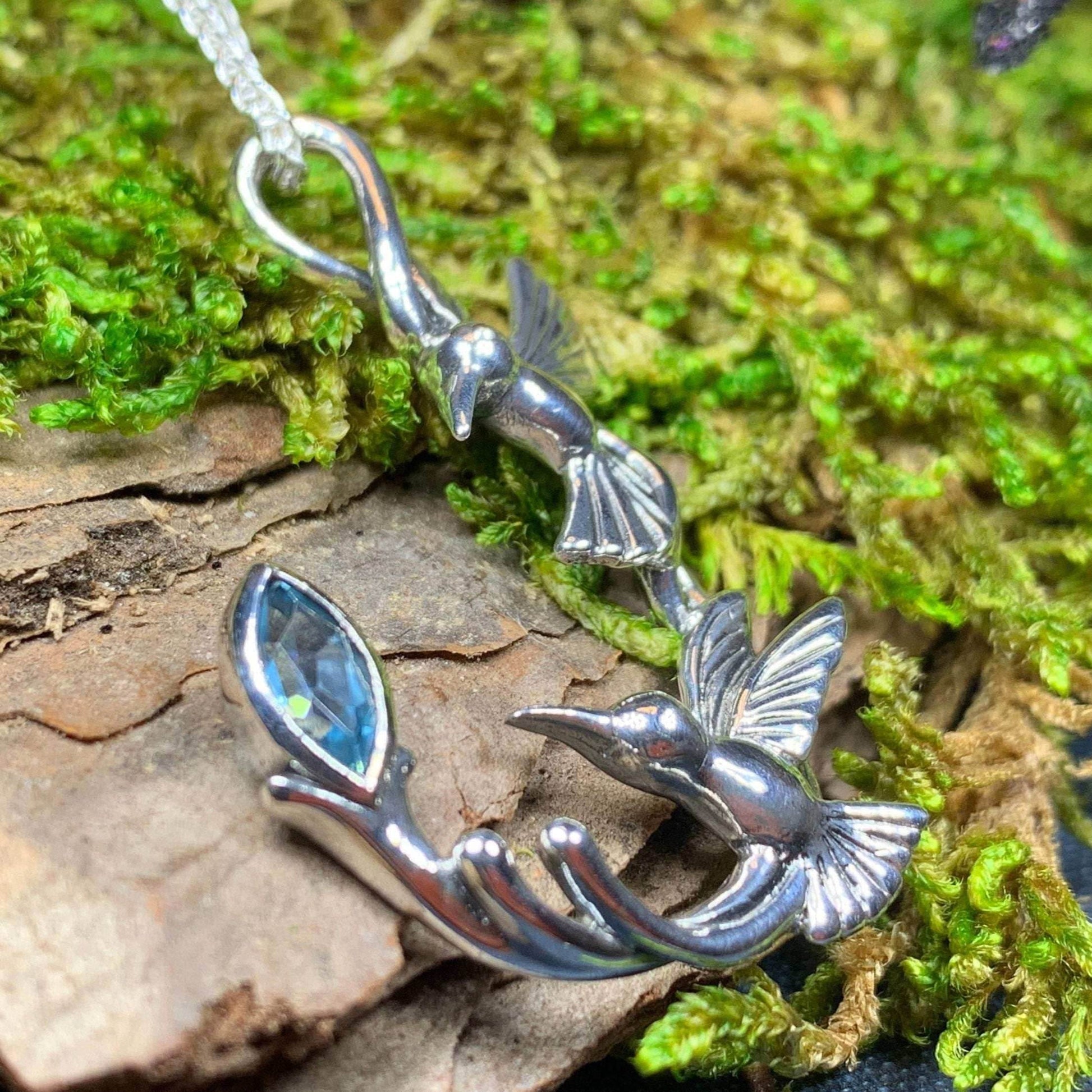 Celtic Hummingbird Necklace - Topaz